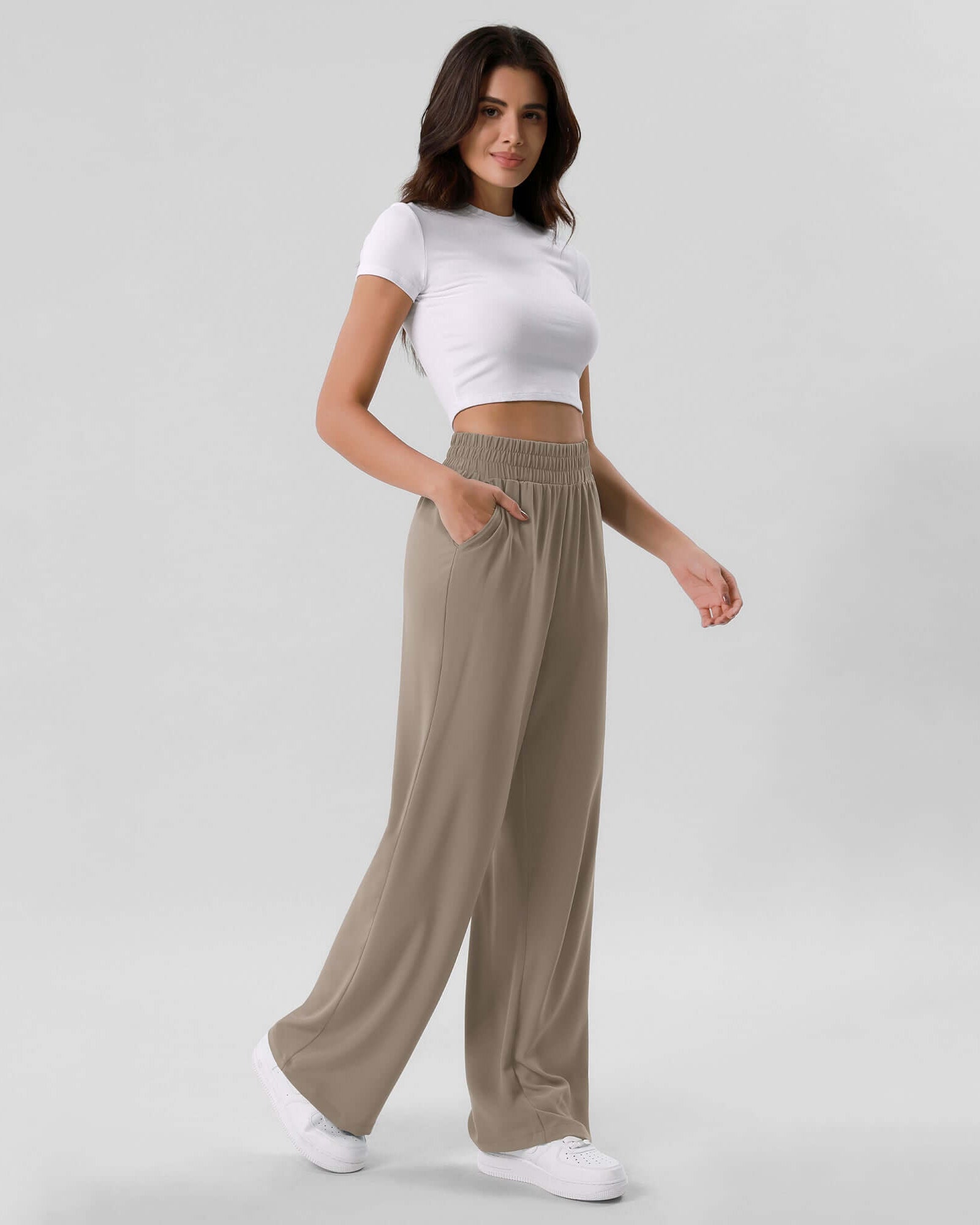 Chiffon Flowy Wide Leg Pants Dune - ododos