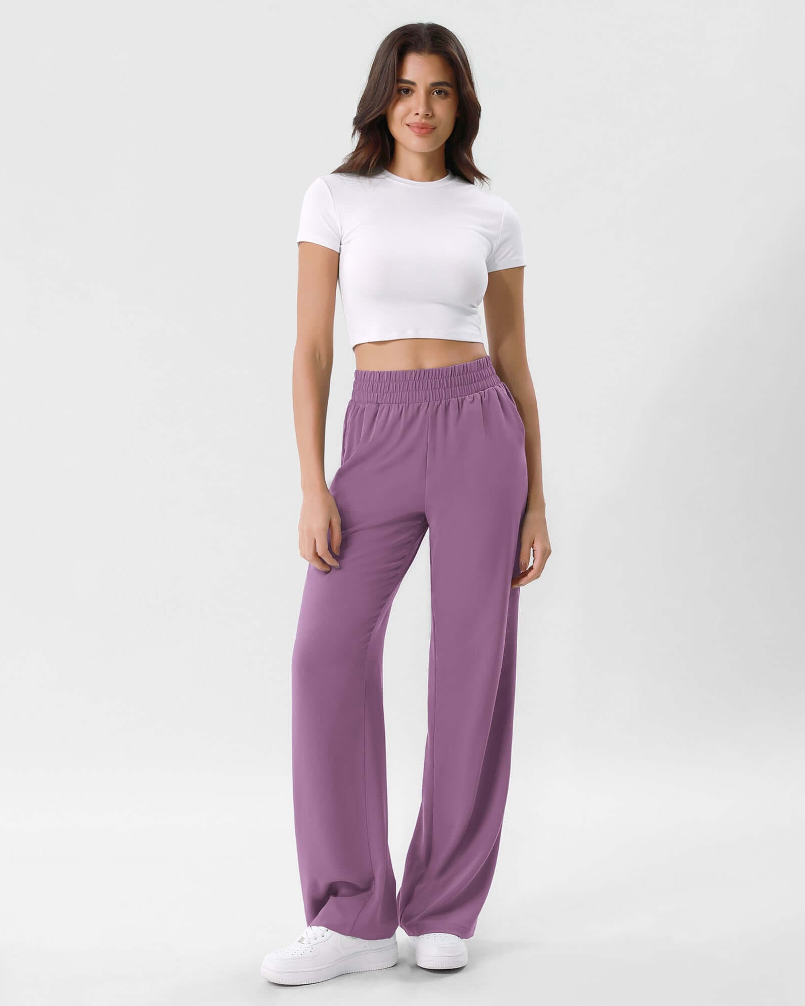 Chiffon Flowy Wide Leg Pants Purple - ododos