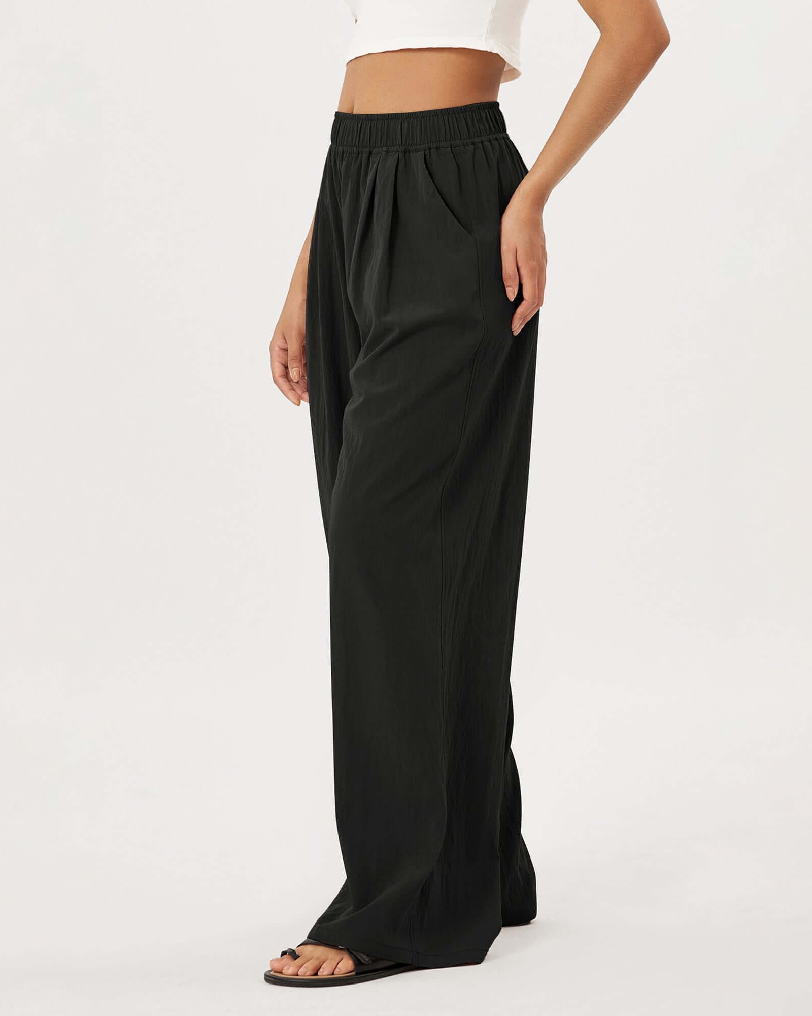 Wide Leg Crinkle Comfy High Waist Lounge Pants with Pockets - ododos