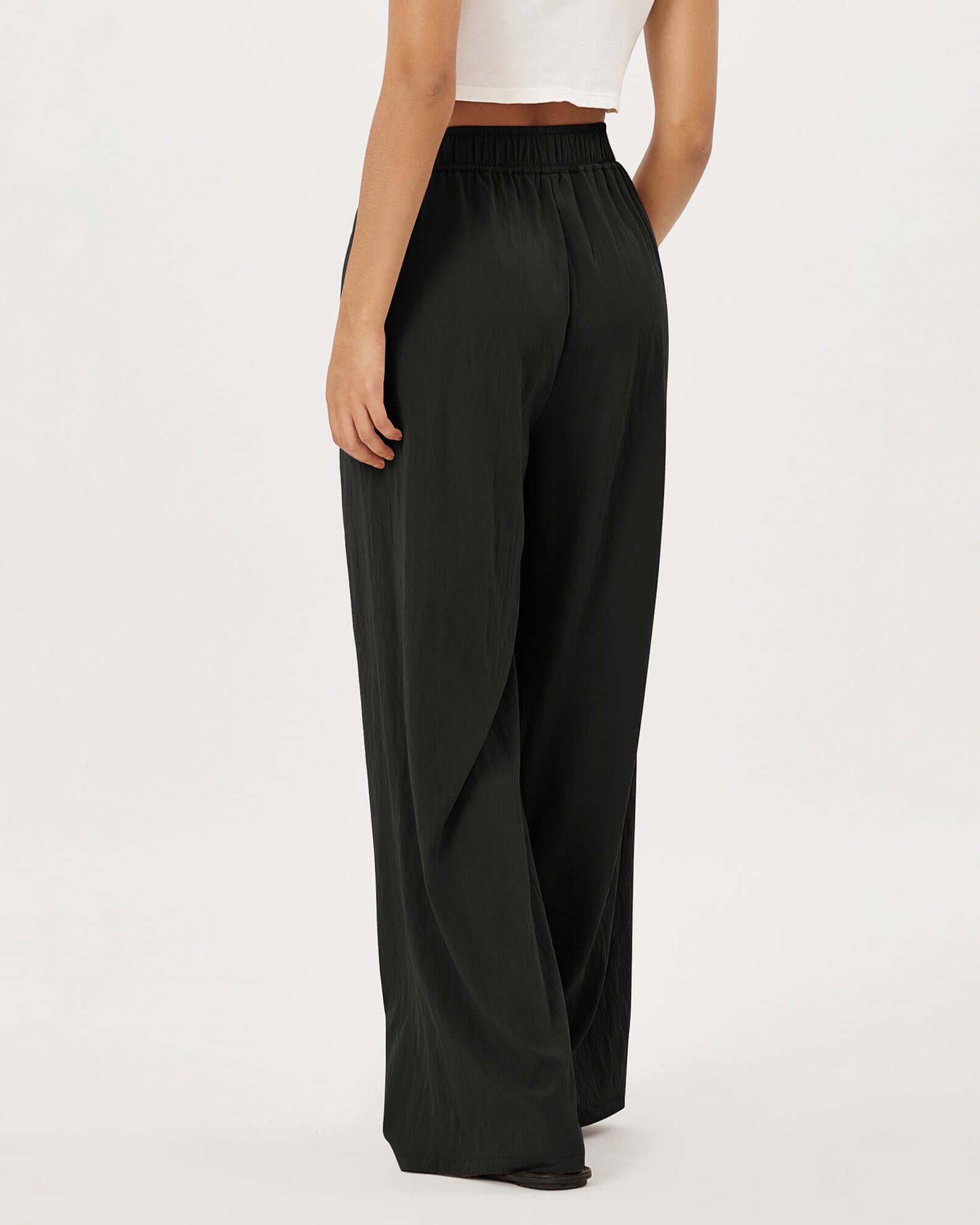 Wide Leg Crinkle Comfy High Waist Lounge Pants with Pockets - ododos