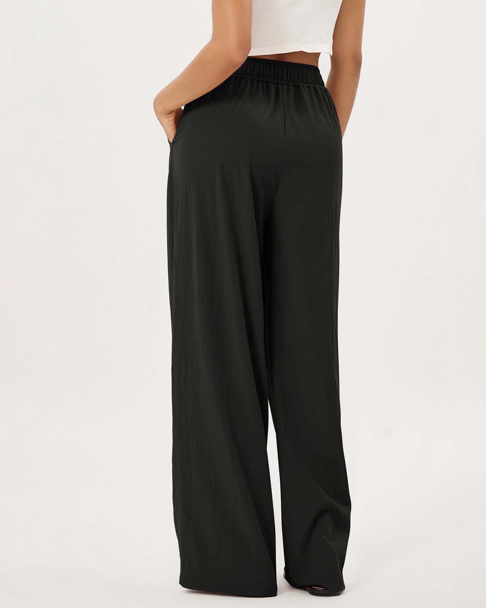 Wide Leg Crinkle Comfy High Waist Lounge Pants with Pockets - ododos