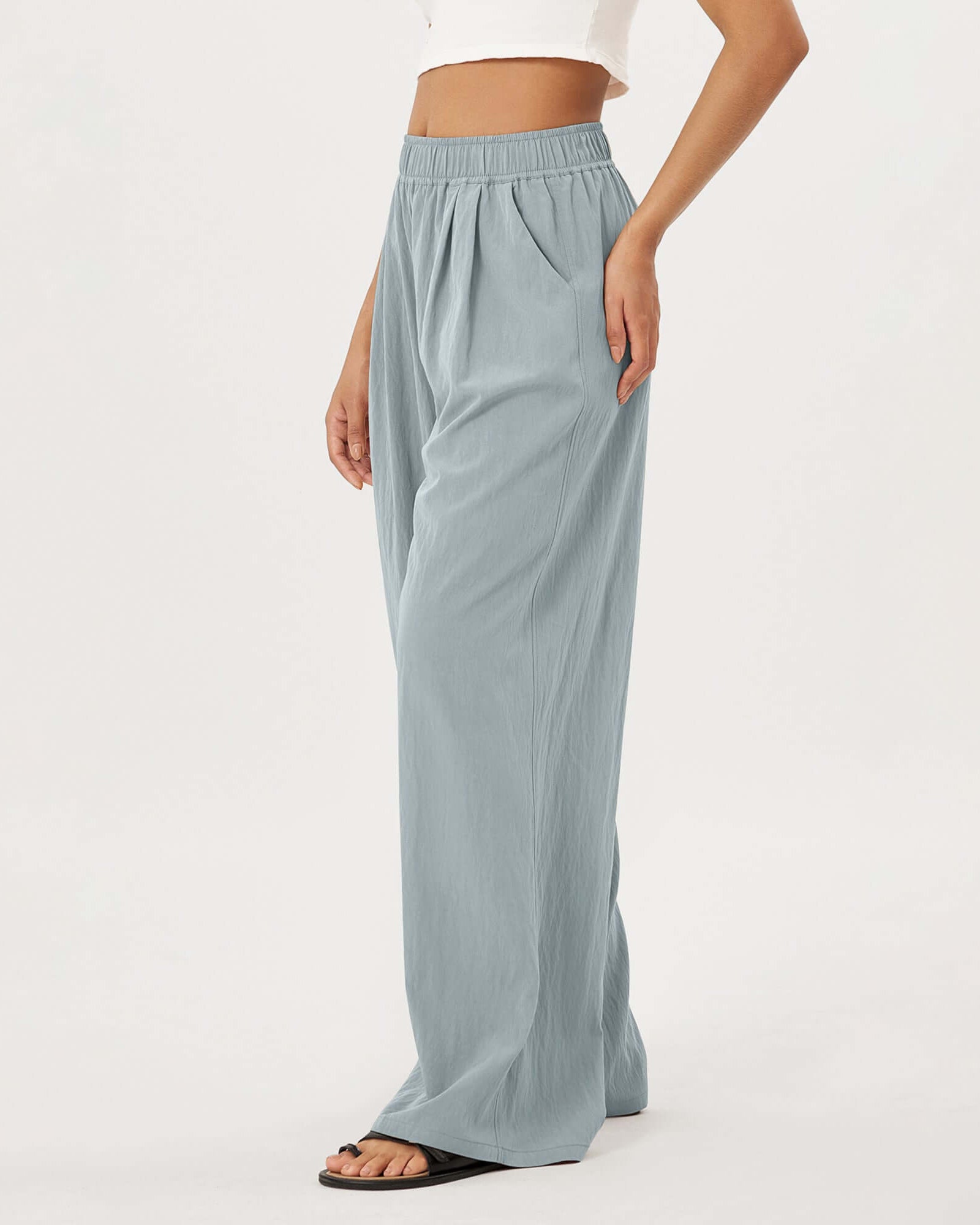 Wide Leg Crinkle Comfy High Waist Lounge Pants with Pockets - ododos