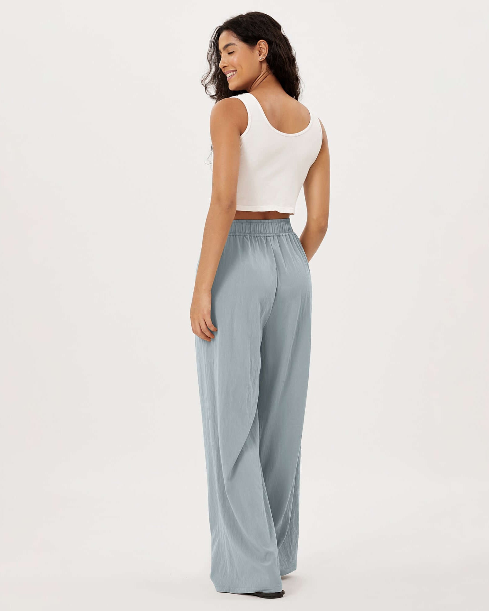Wide Leg Crinkle Comfy High Waist Lounge Pants with Pockets - ododos