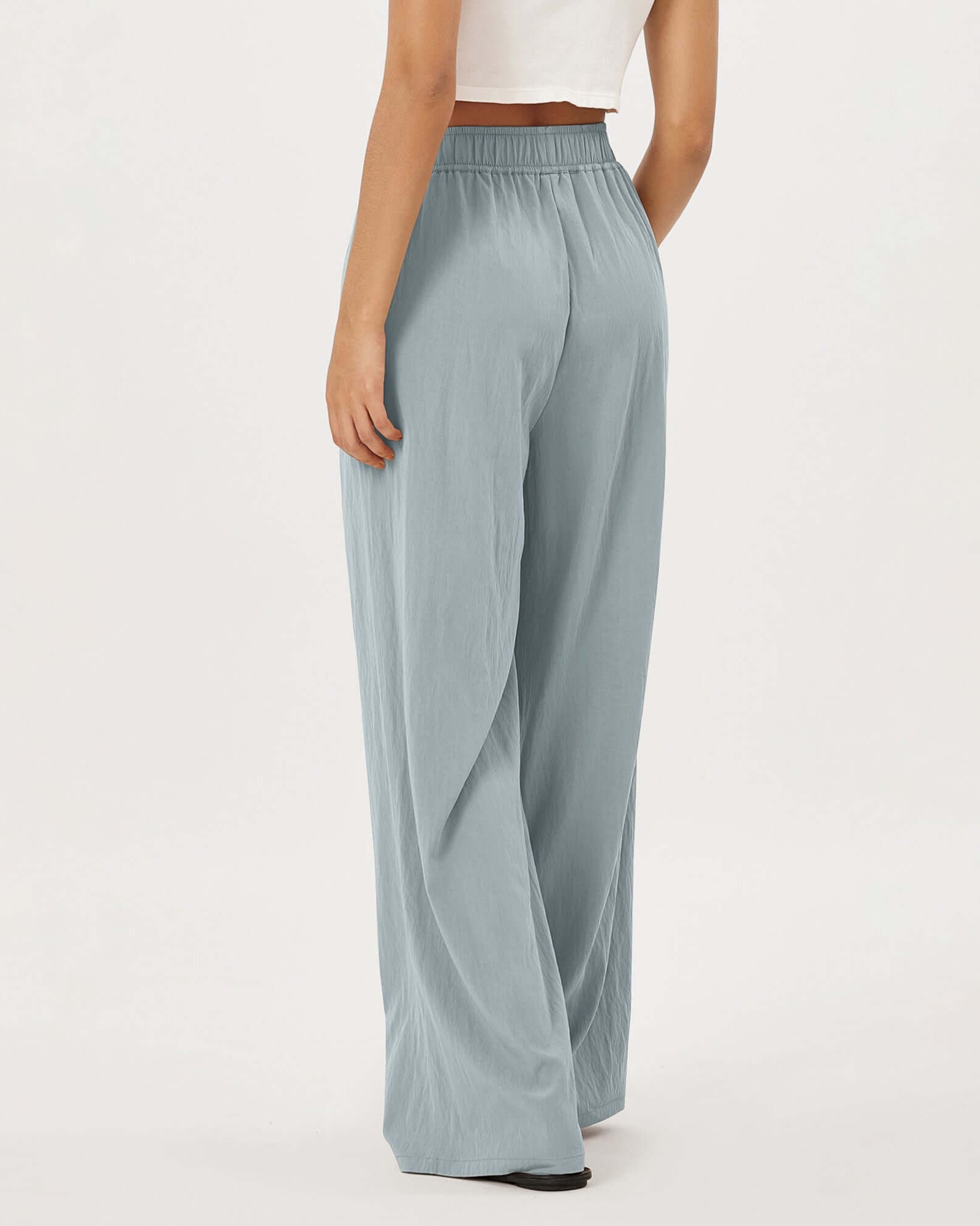 Wide Leg Crinkle Comfy High Waist Lounge Pants with Pockets - ododos