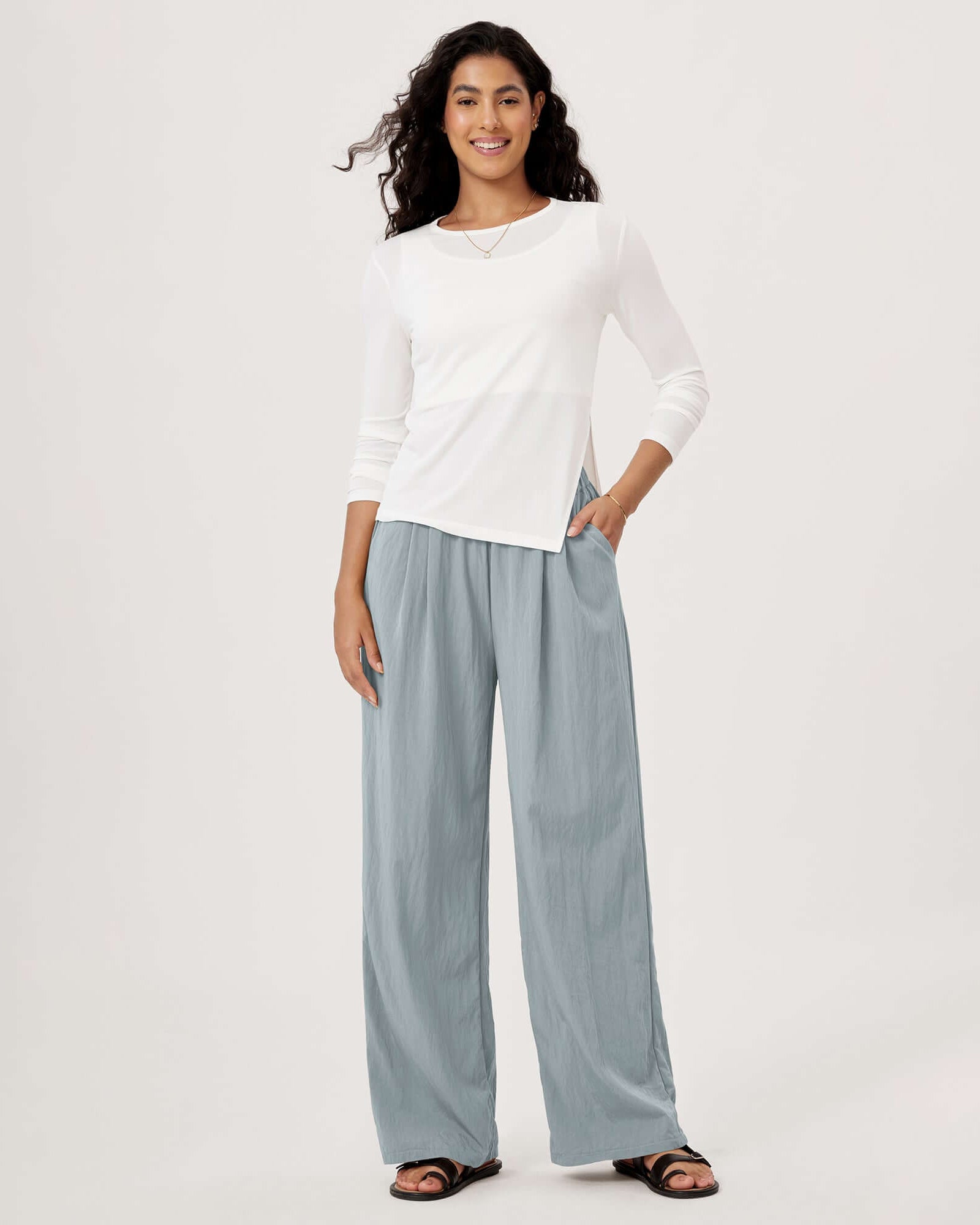 Wide Leg Crinkle Comfy High Waist Lounge Pants with Pockets - ododos