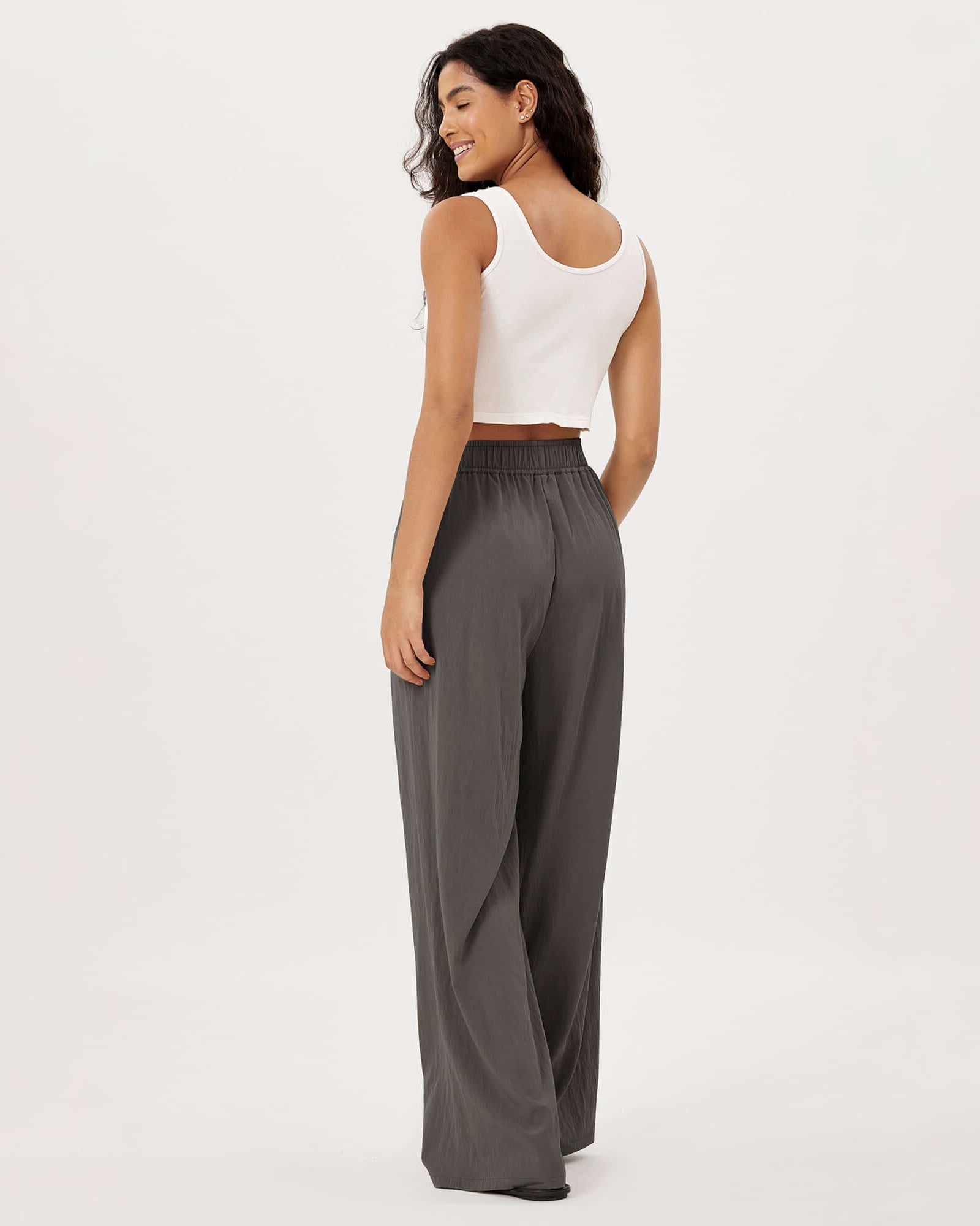 Wide Leg Crinkle Comfy High Waist Lounge Pants with Pockets - ododos