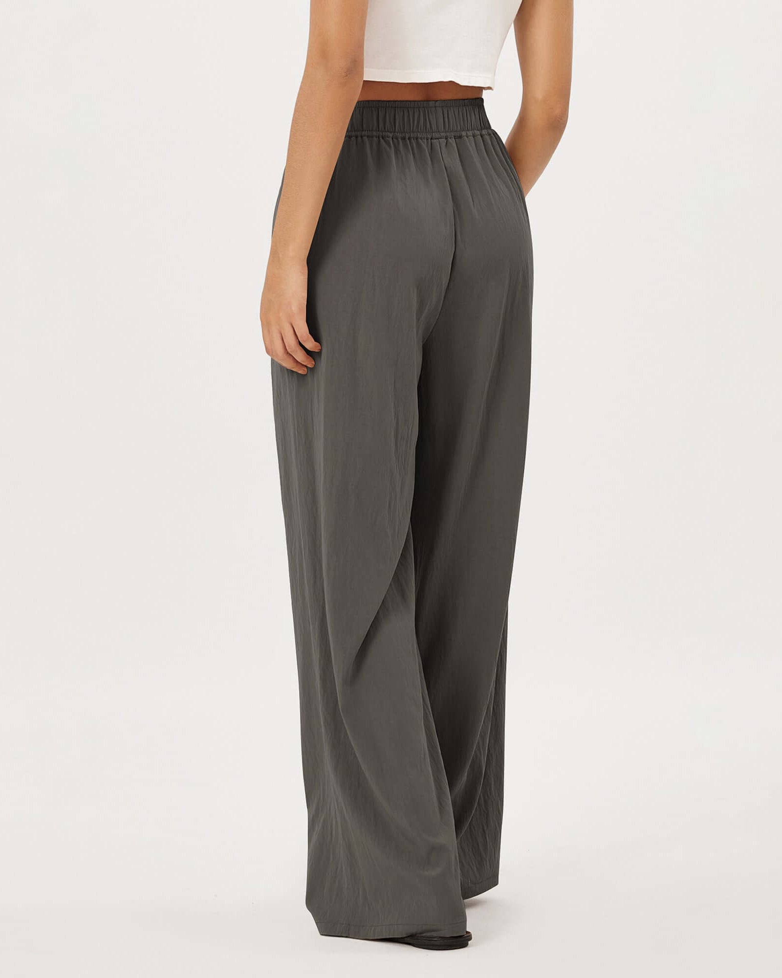 Wide Leg Crinkle Comfy High Waist Lounge Pants with Pockets - ododos