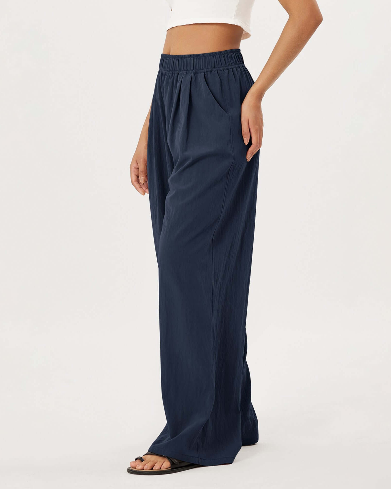 Wide Leg Crinkle Comfy High Waist Lounge Pants with Pockets - ododos