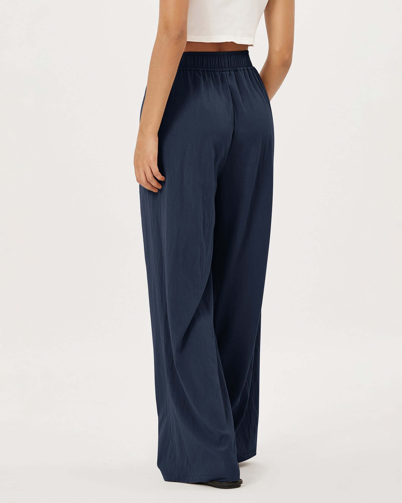 Wide Leg Crinkle Comfy High Waist Lounge Pants with Pockets - ododos