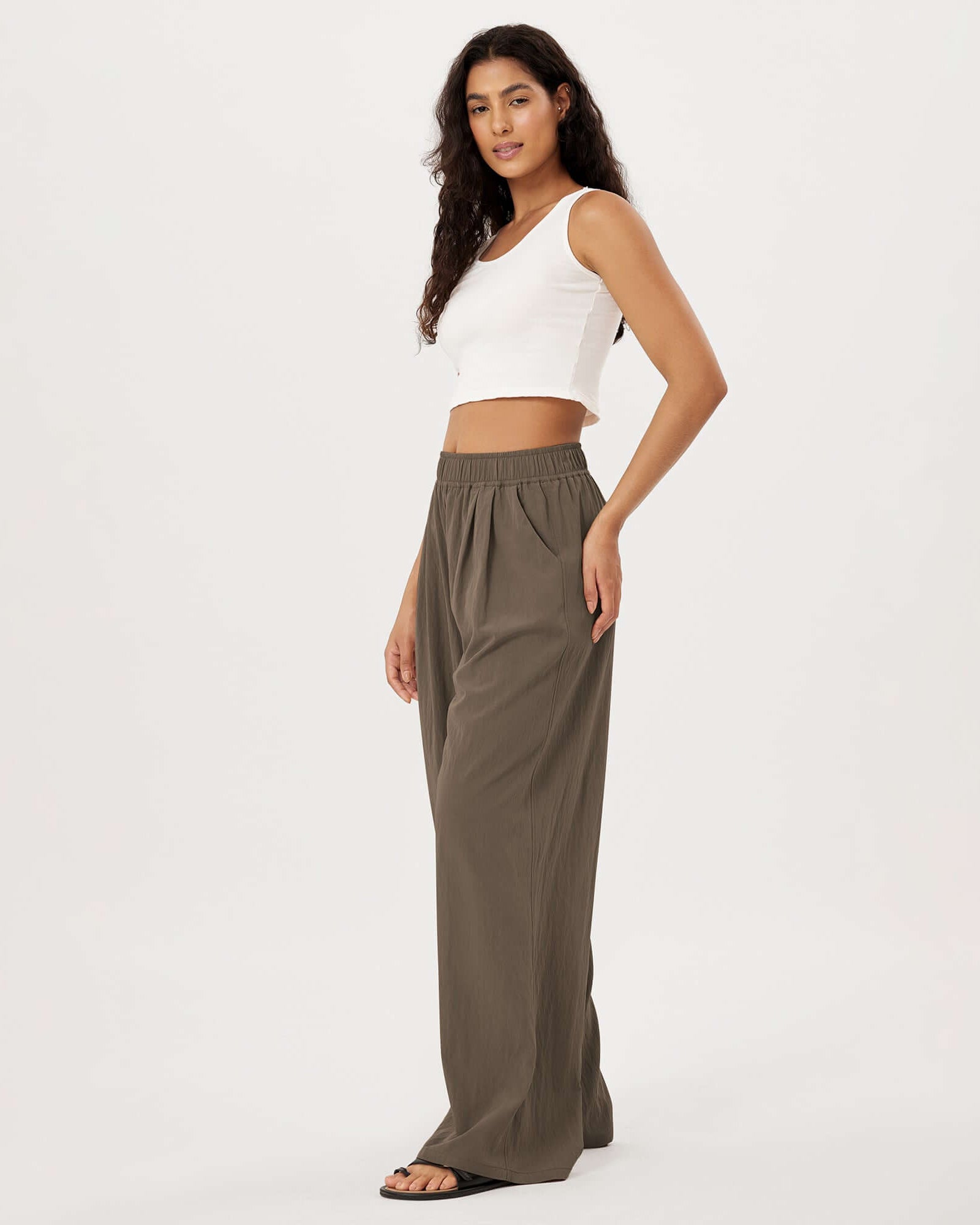 Wide Leg Crinkle Comfy High Waist Lounge Pants with Pockets - ododos
