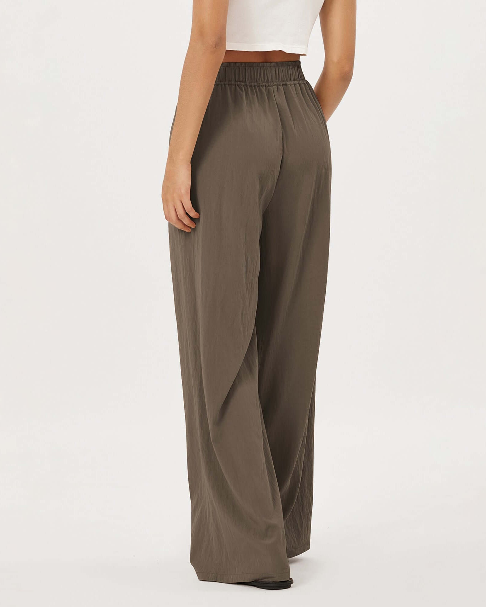 Wide Leg Crinkle Comfy High Waist Lounge Pants with Pockets - ododos