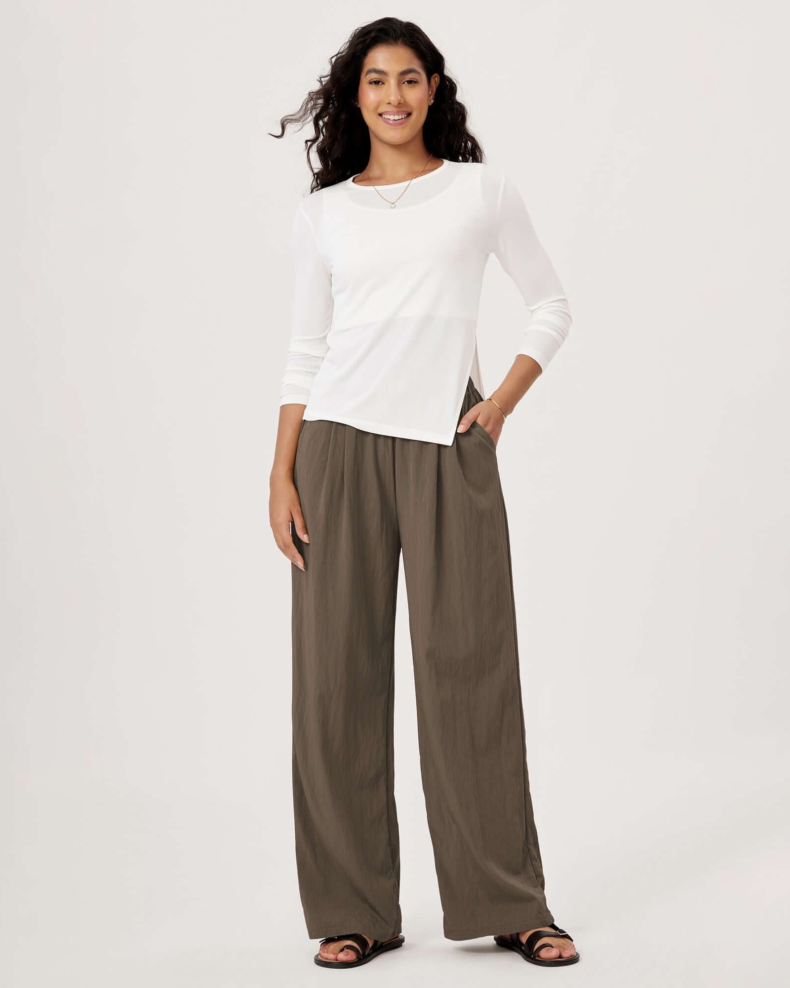 Wide Leg Crinkle Comfy High Waist Lounge Pants with Pockets - ododos