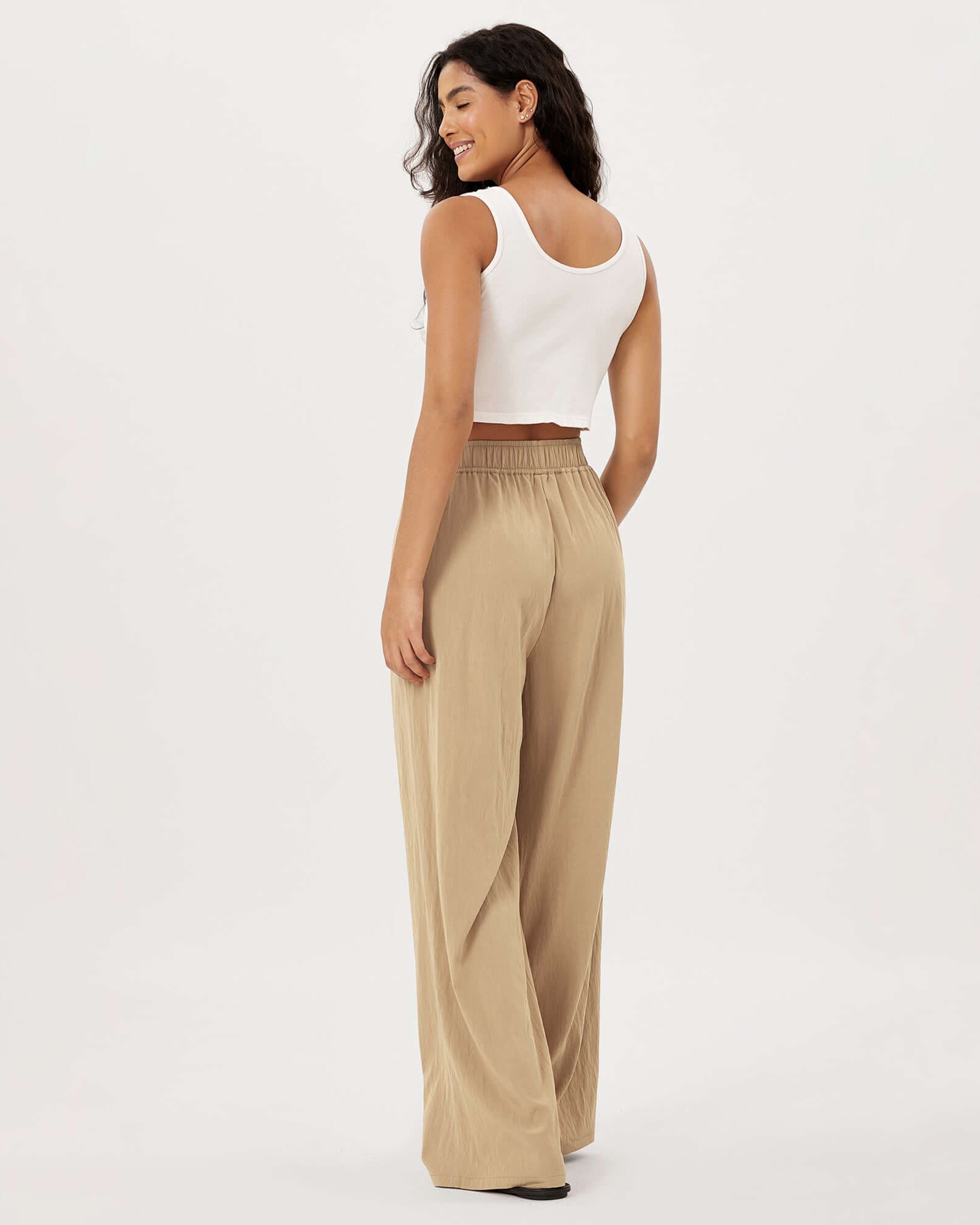 Wide Leg Crinkle Comfy High Waist Lounge Pants with Pockets - ododos