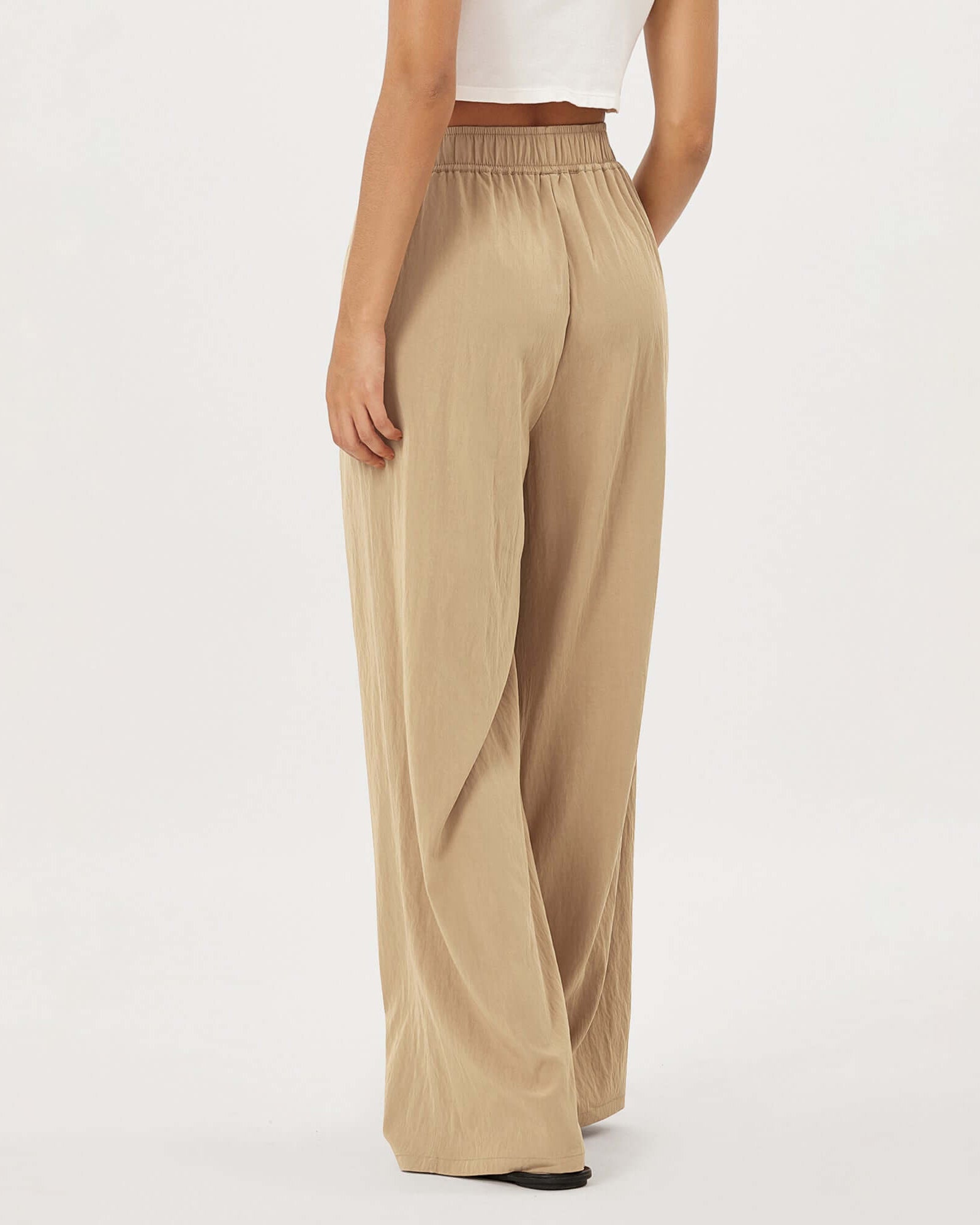 Wide Leg Crinkle Comfy High Waist Lounge Pants with Pockets - ododos