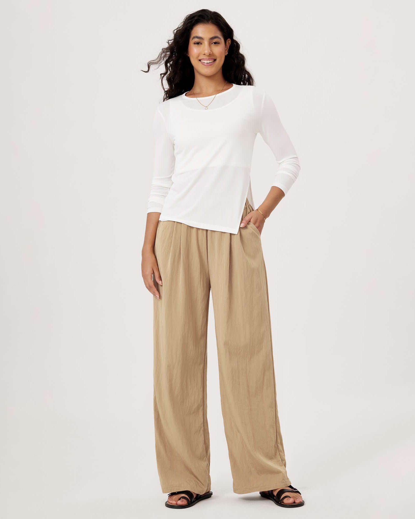 Wide Leg Crinkle Comfy High Waist Lounge Pants with Pockets - ododos