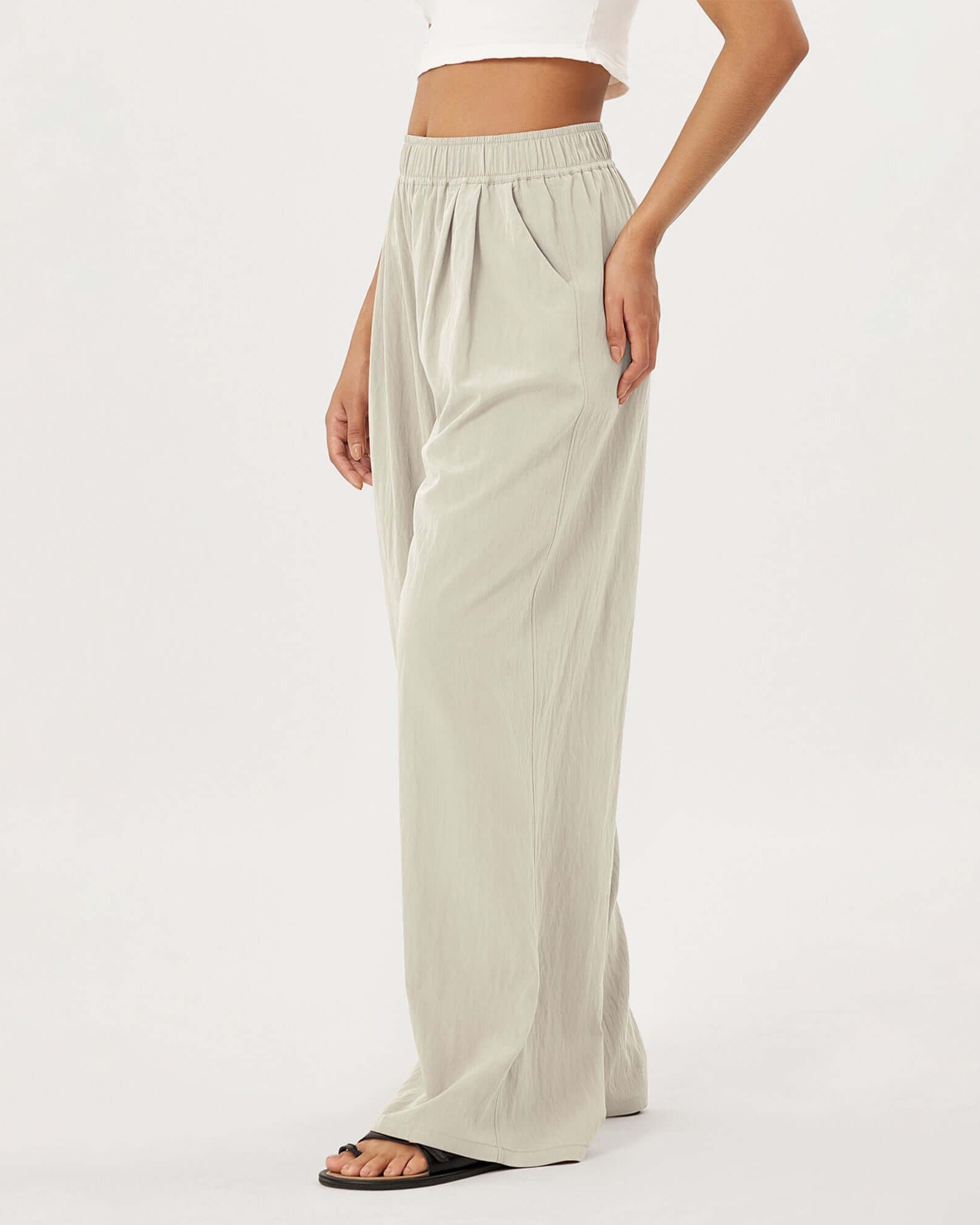 Wide Leg Crinkle Comfy High Waist Lounge Pants with Pockets - ododos