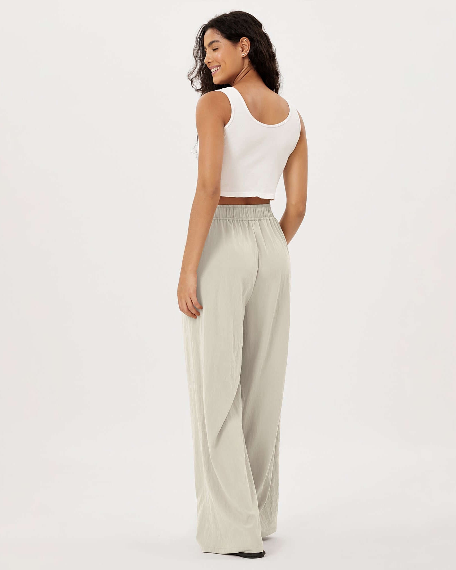Wide Leg Crinkle Comfy High Waist Lounge Pants with Pockets - ododos