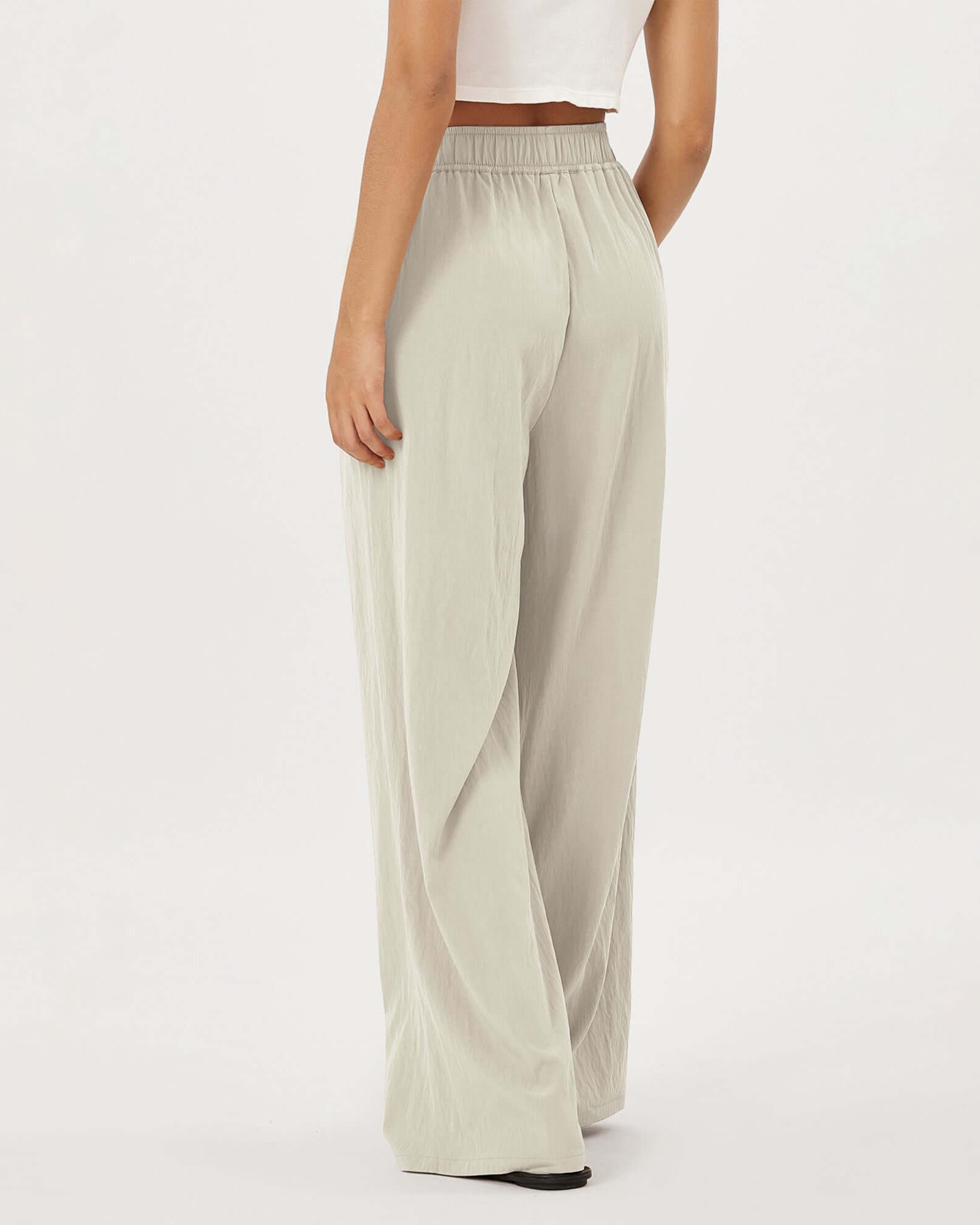 Wide Leg Crinkle Comfy High Waist Lounge Pants with Pockets - ododos