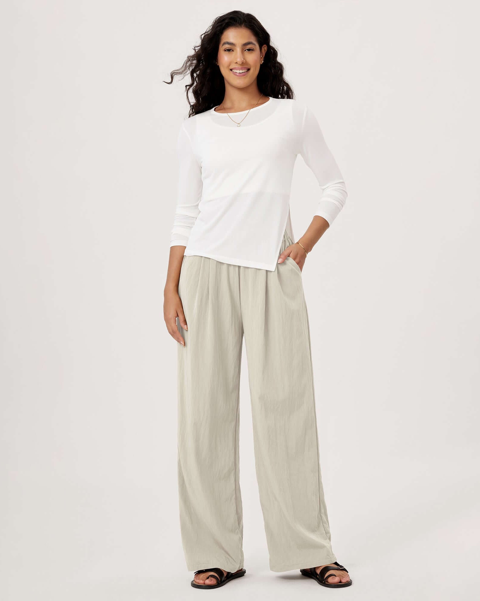 Wide Leg Crinkle Comfy High Waist Lounge Pants with Pockets - ododos