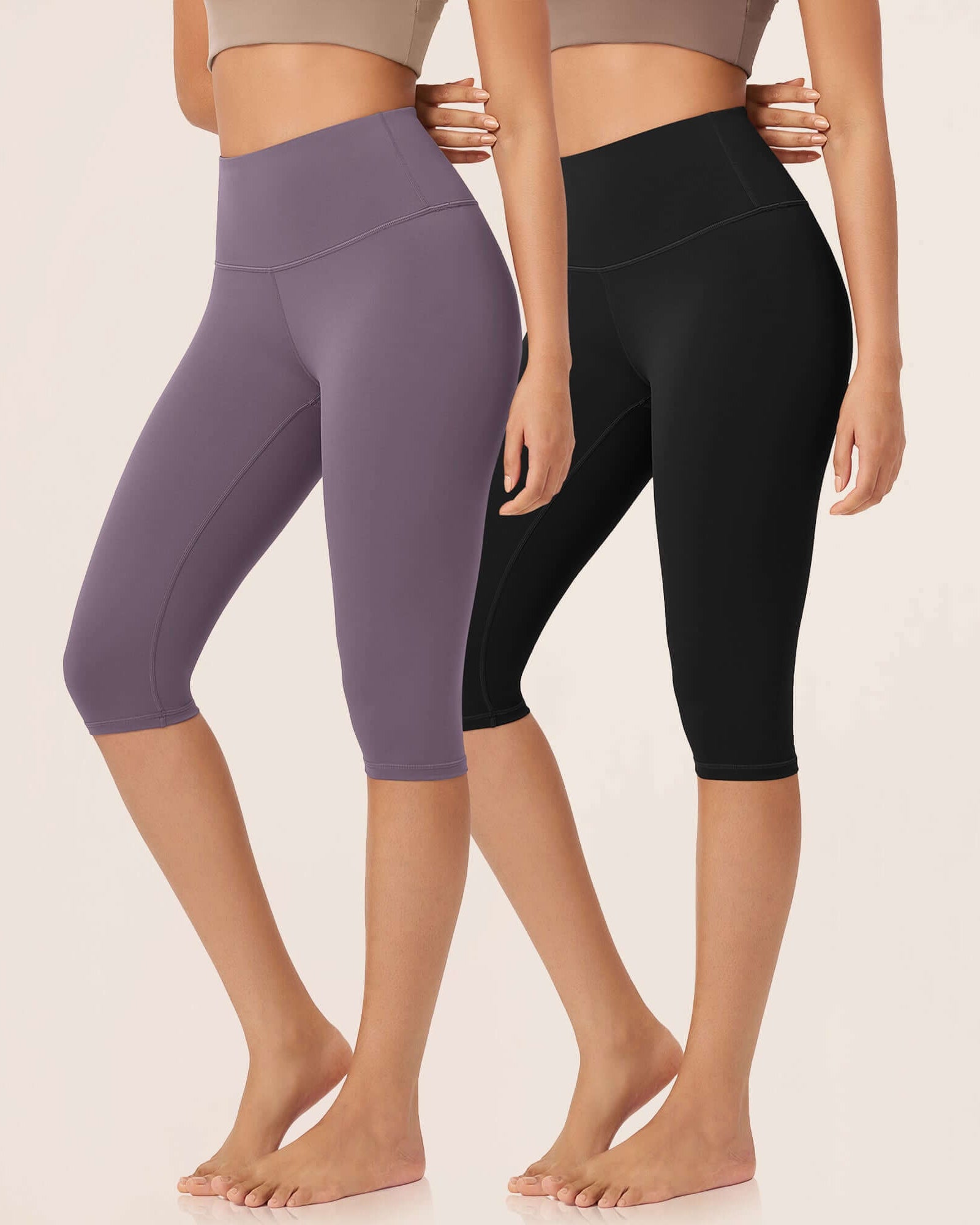 ODLEX 2-Pack 14 High Waist Knee Length Workout Athletic Running Capris Leggings - ododos