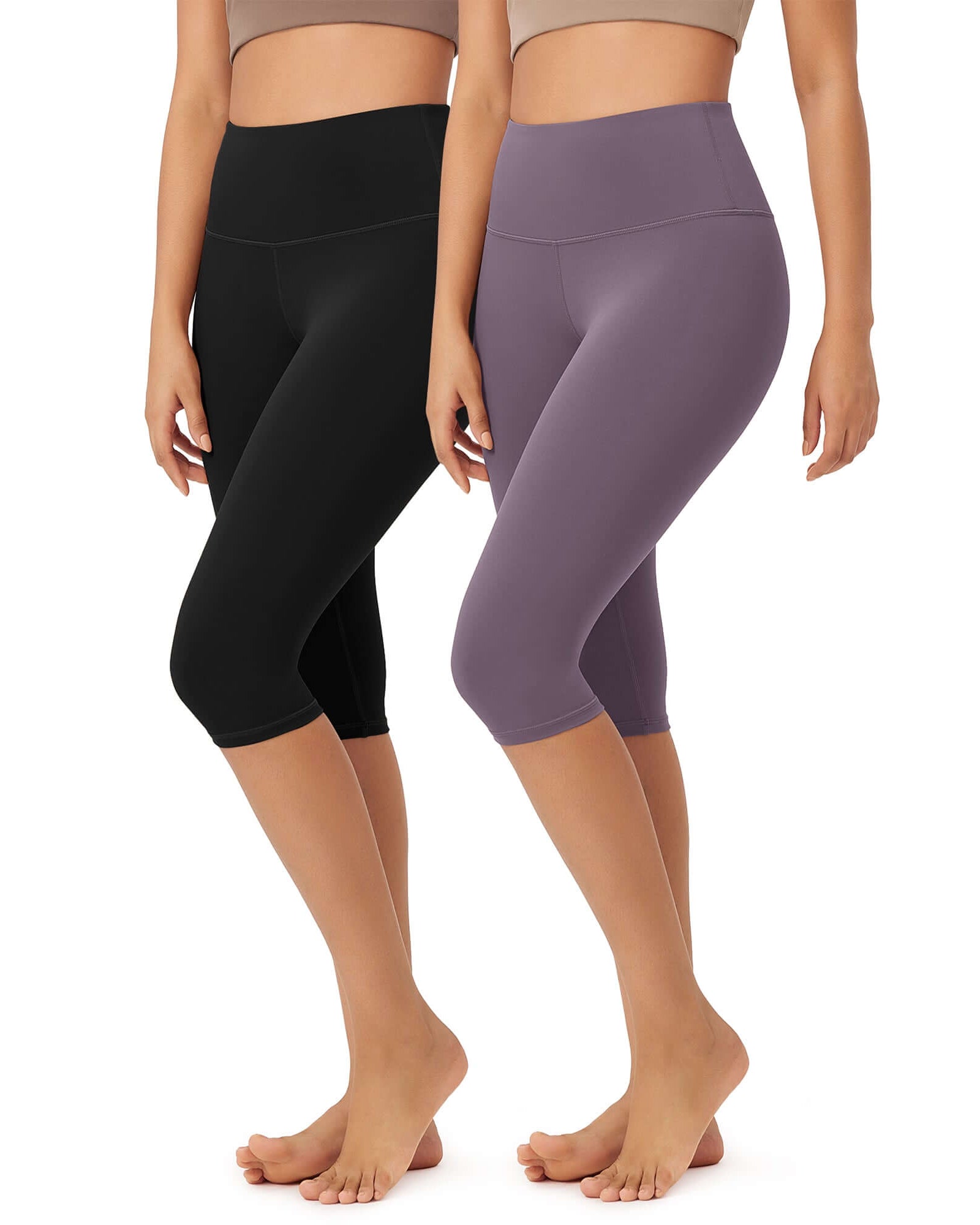 ODLEX 2-Pack 14 High Waist Knee Length Workout Athletic Running Capris Leggings - ododos