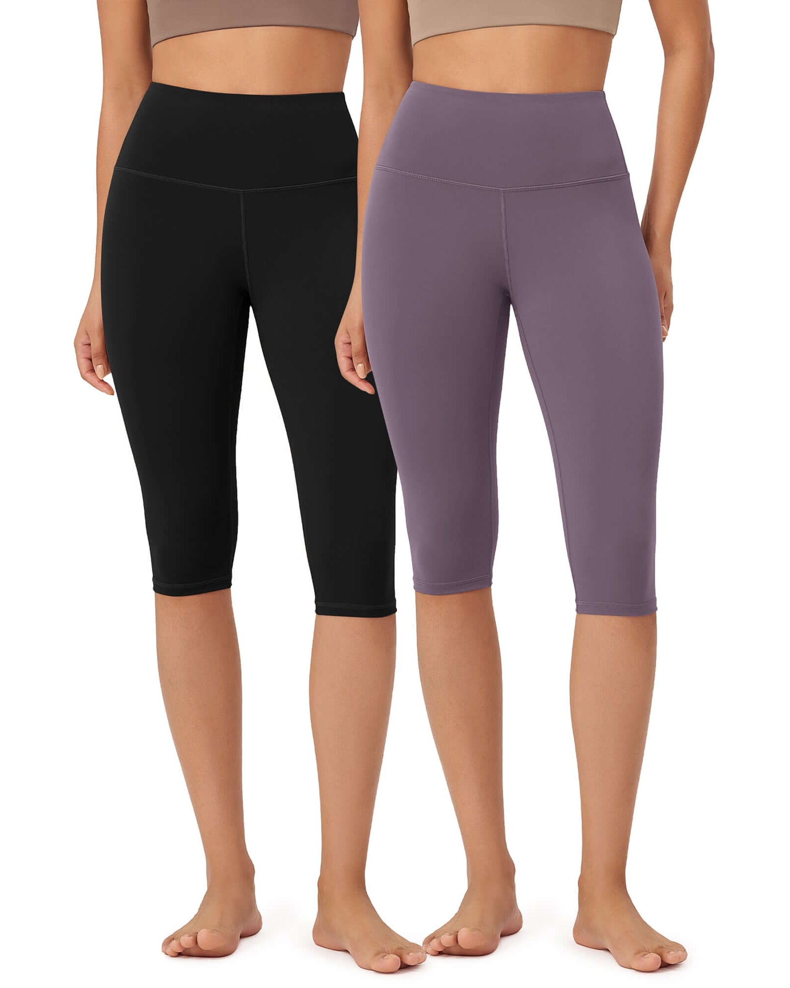 ODLEX 2-Pack 14 High Waist Knee Length Workout Athletic Running Capris Leggings - ododos