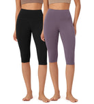 ODLEX 2-Pack 14 High Waist Knee Length Workout Athletic Running Capris Leggings - ododos