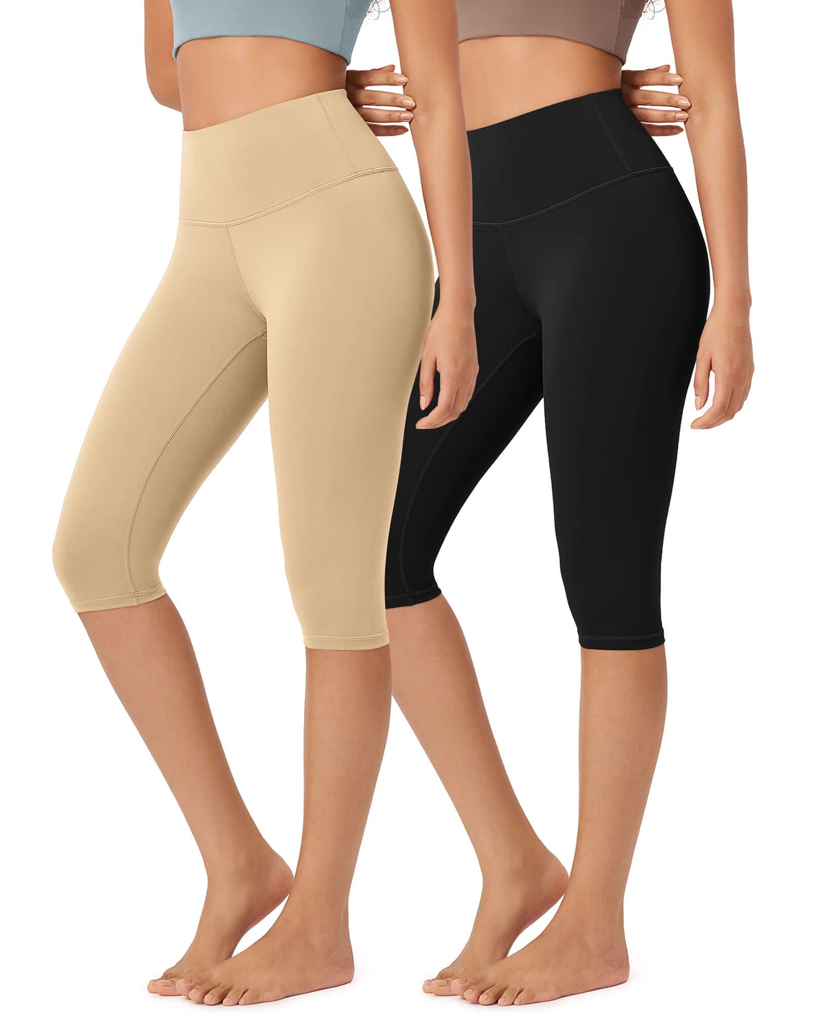 ODLEX 2-Pack 14 High Waist Knee Length Workout Athletic Running Capris Leggings - ododos