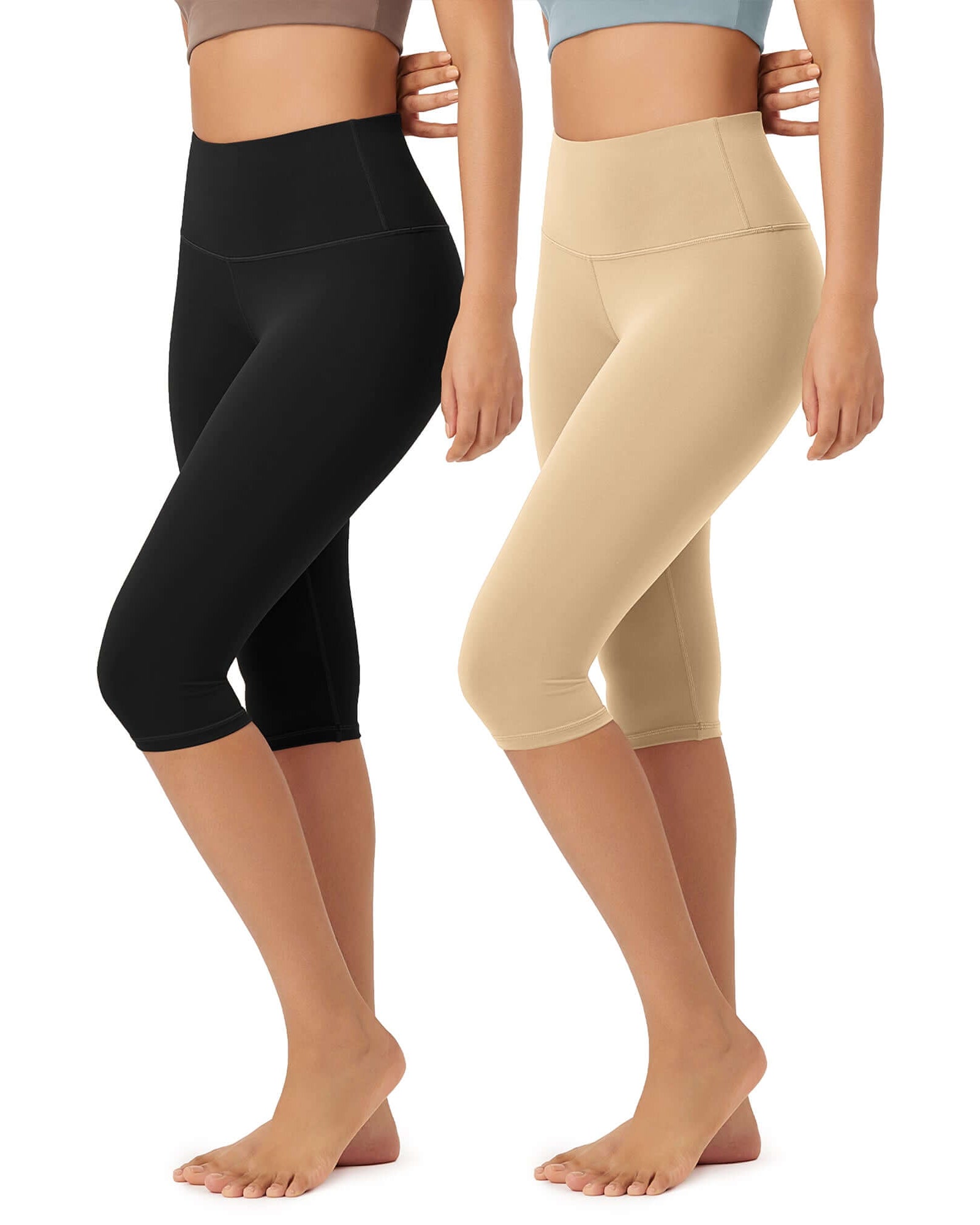 ODLEX 2-Pack 14 High Waist Knee Length Workout Athletic Running Capris Leggings - ododos