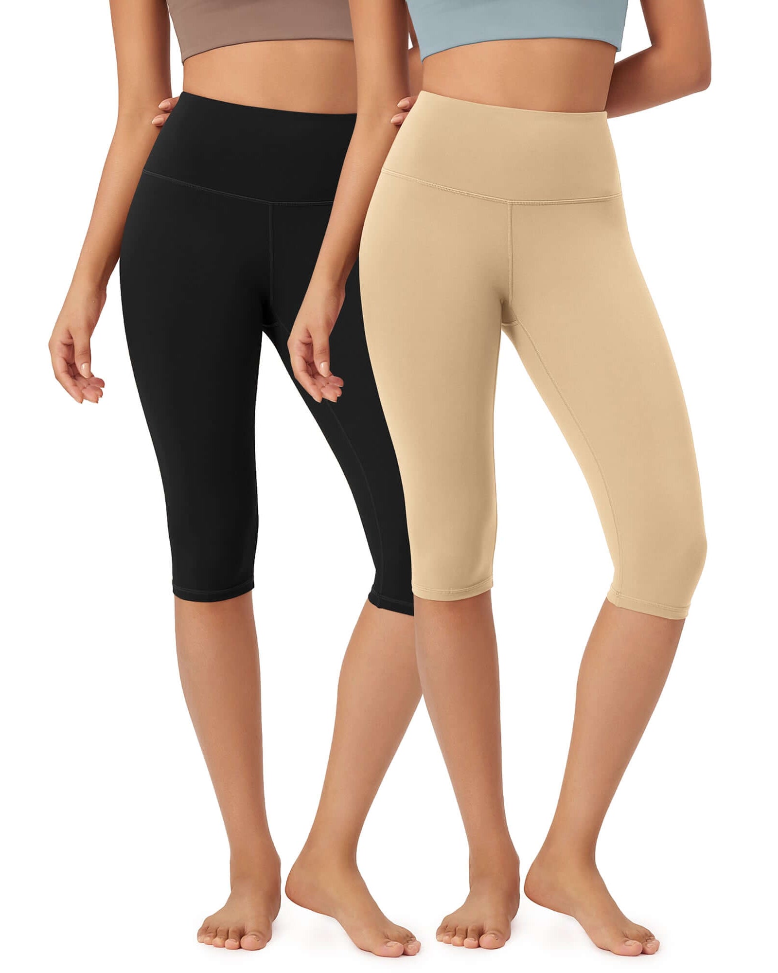 ODLEX 2-Pack 14 High Waist Knee Length Workout Athletic Running Capris Leggings - ododos
