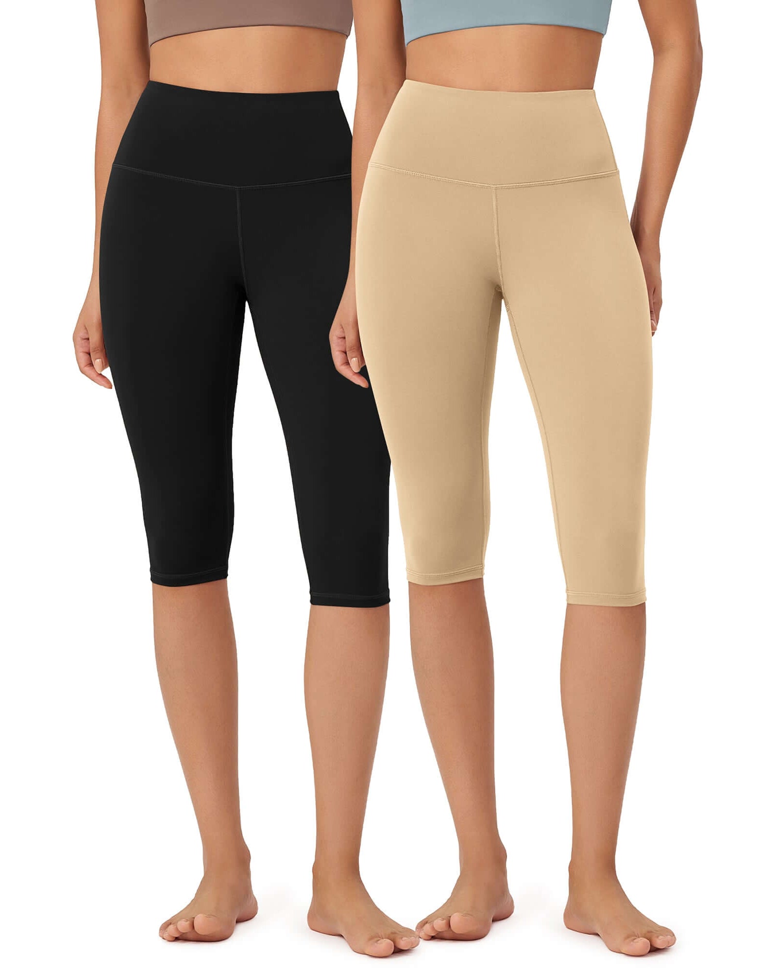 ODLEX 2-Pack 14 High Waist Knee Length Workout Athletic Running Capris Leggings - ododos