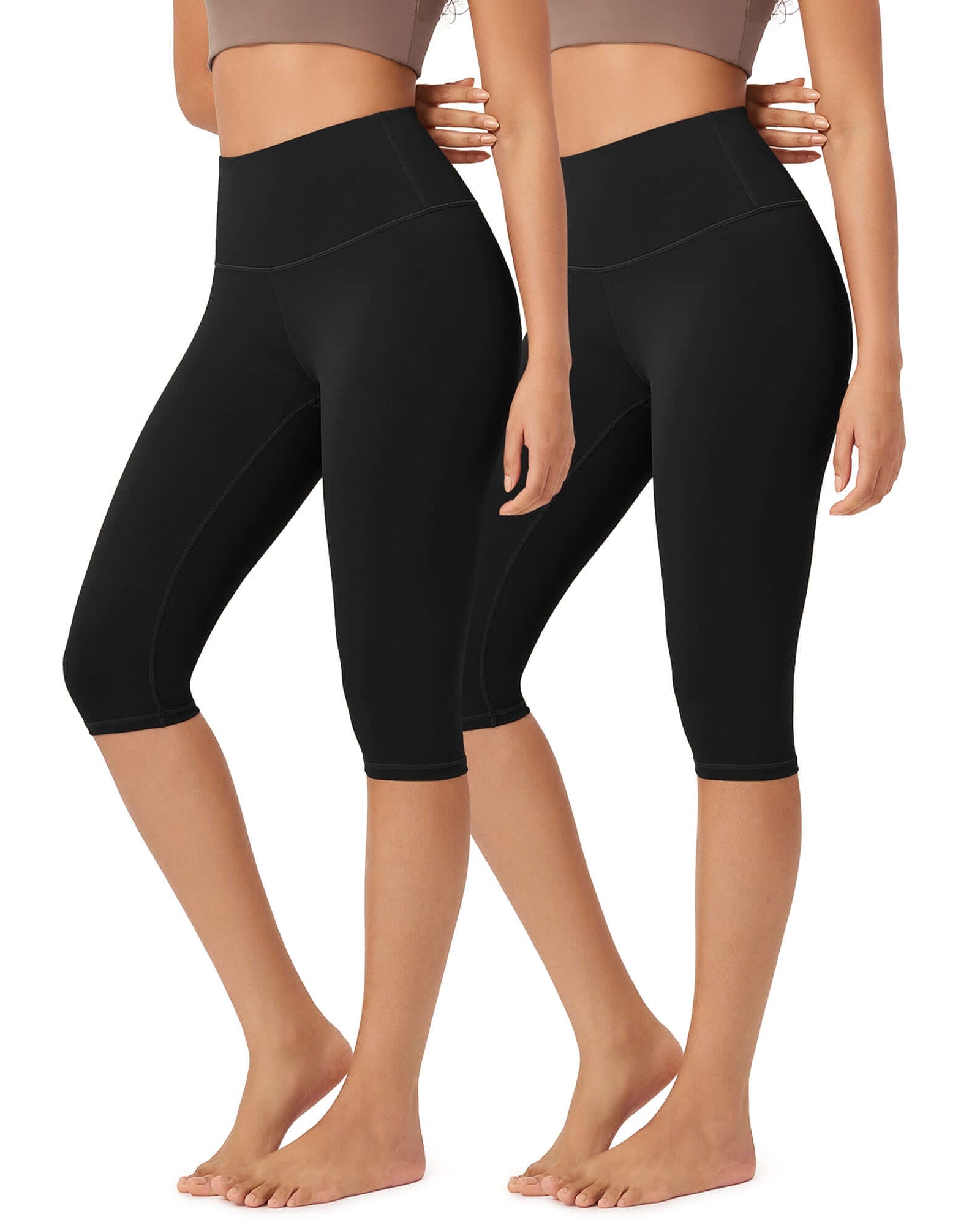 ODLEX 2-Pack 14 High Waist Knee Length Workout Athletic Running Capris Leggings - ododos