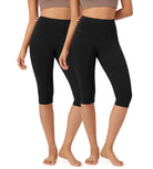 ODLEX 2-Pack 14 High Waist Knee Length Workout Athletic Running Capris Leggings Black+Black - ododos