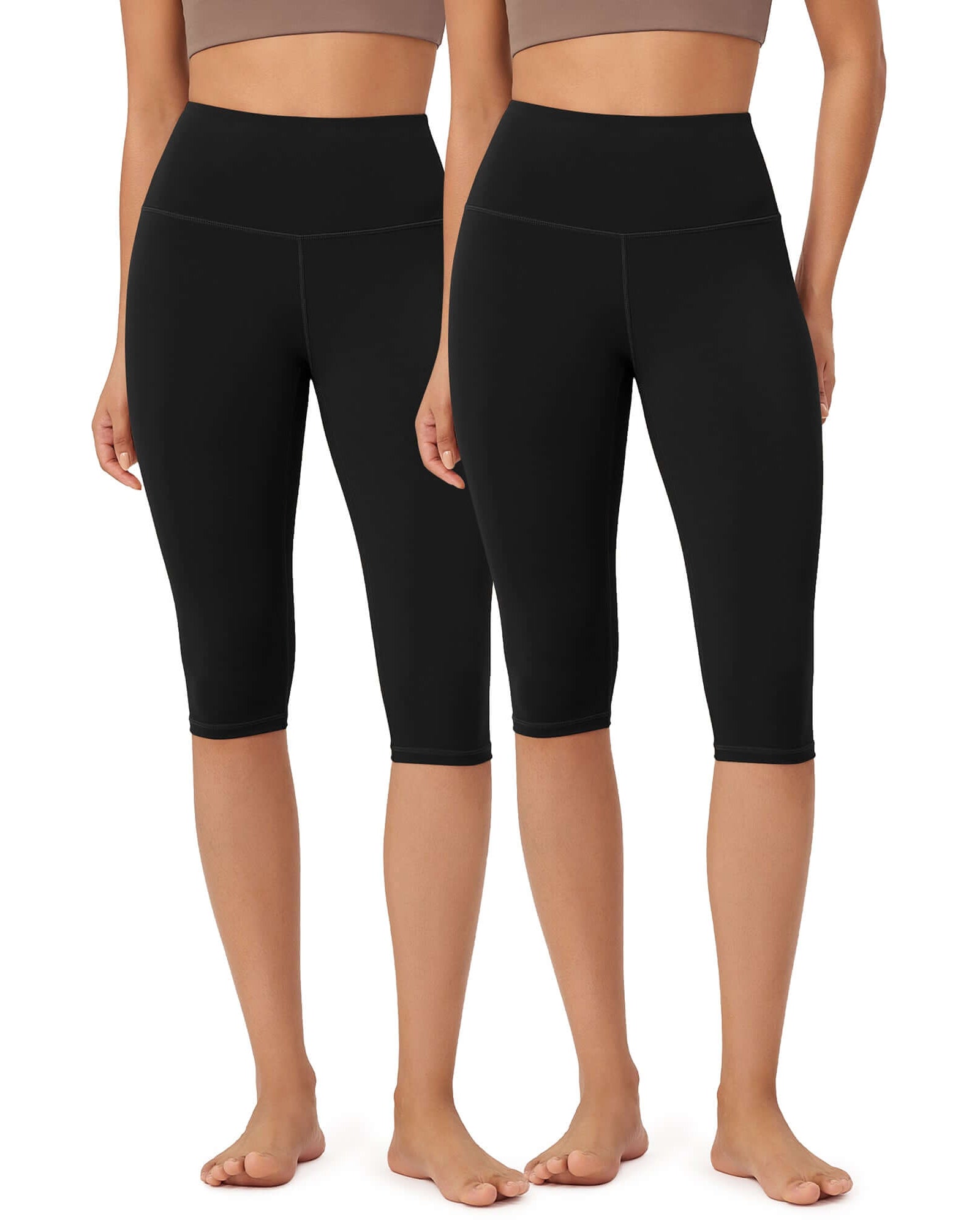 ODLEX 2-Pack 14 High Waist Knee Length Workout Athletic Running Capris Leggings - ododos