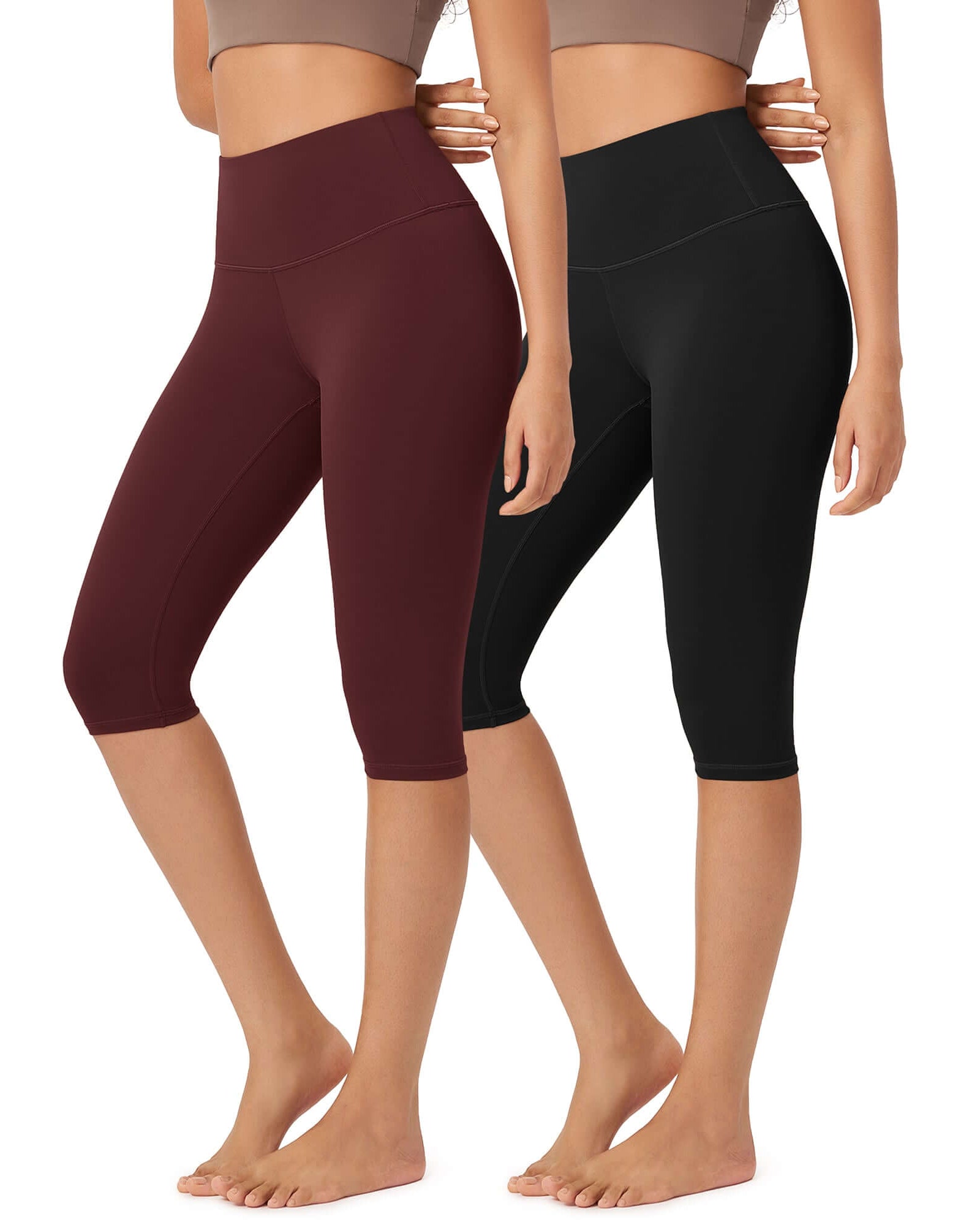 ODLEX 2-Pack 14 High Waist Knee Length Workout Athletic Running Capris Leggings - ododos