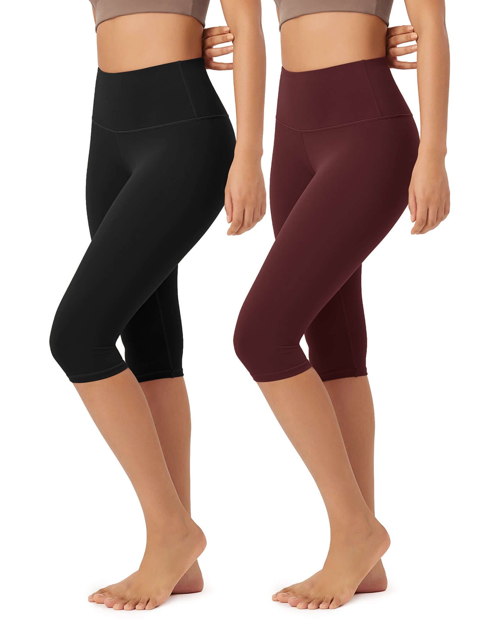 ODLEX 2-Pack 14 High Waist Knee Length Workout Athletic Running Capris Leggings - ododos