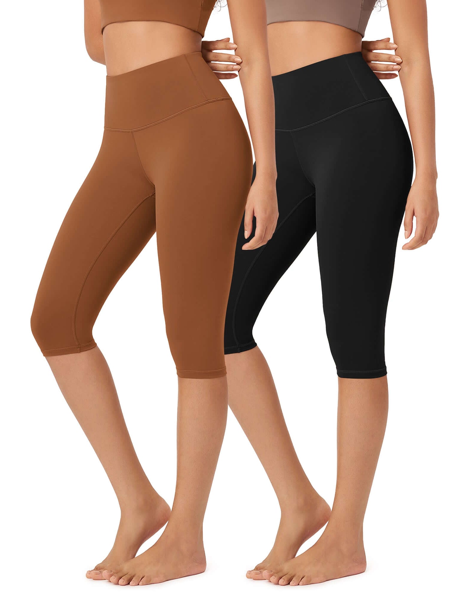 ODLEX 2-Pack 14 High Waist Knee Length Workout Athletic Running Capris Leggings - ododos