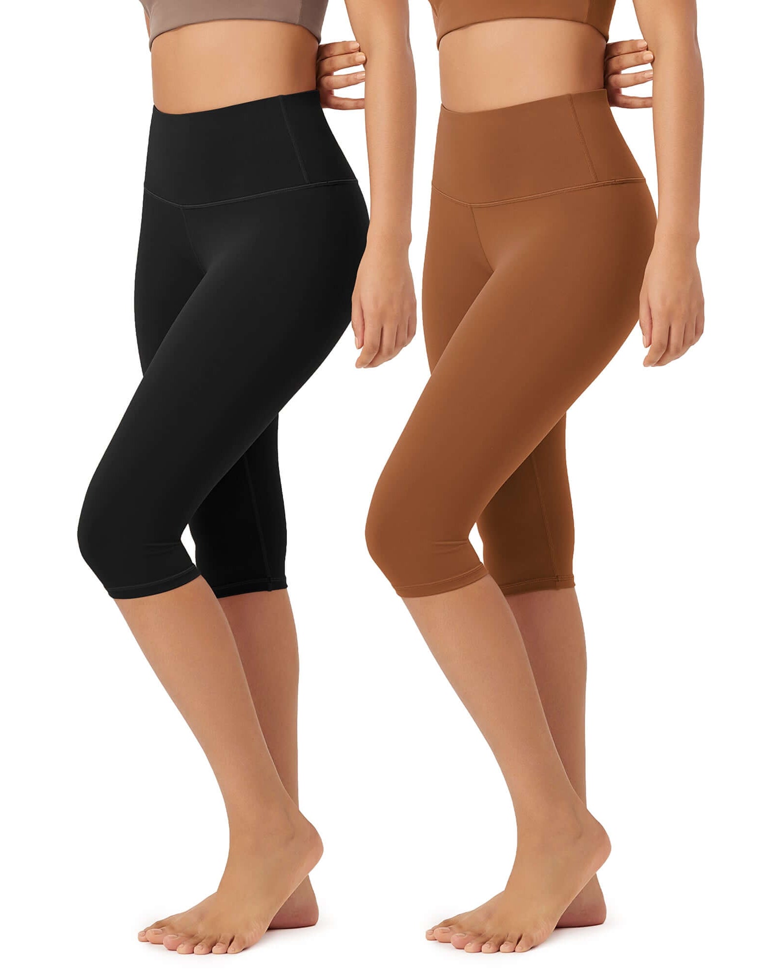 ODLEX 2-Pack 14 High Waist Knee Length Workout Athletic Running Capris Leggings - ododos