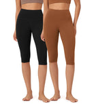 ODLEX 2-Pack 14 High Waist Knee Length Workout Athletic Running Capris Leggings - ododos