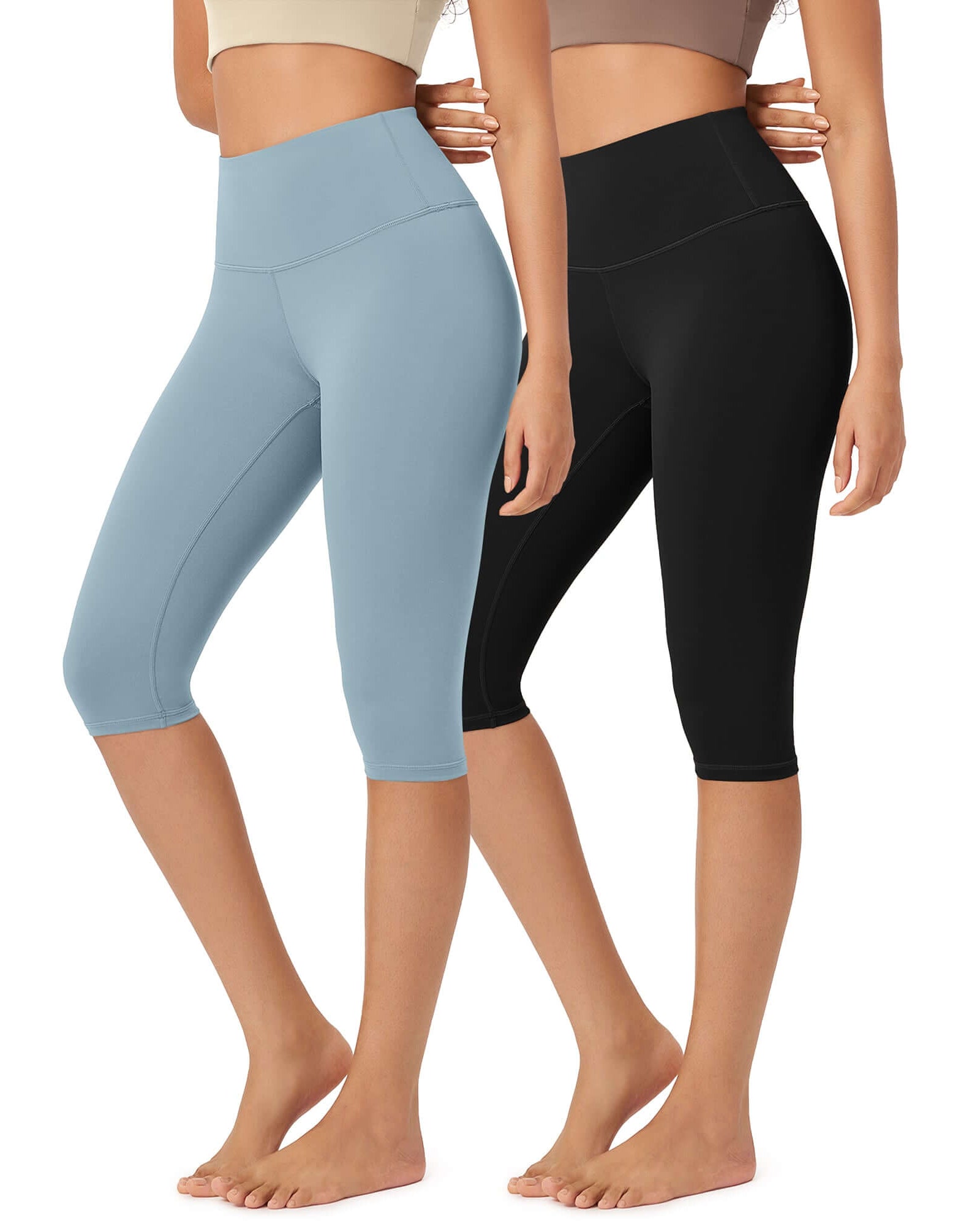 ODLEX 2-Pack 14 High Waist Knee Length Workout Athletic Running Capris Leggings - ododos