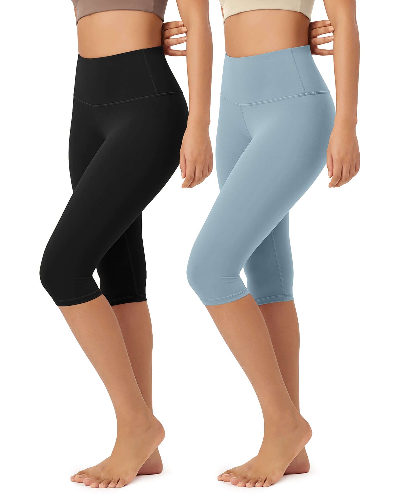ODLEX 2-Pack 14 High Waist Knee Length Workout Athletic Running Capris Leggings - ododos