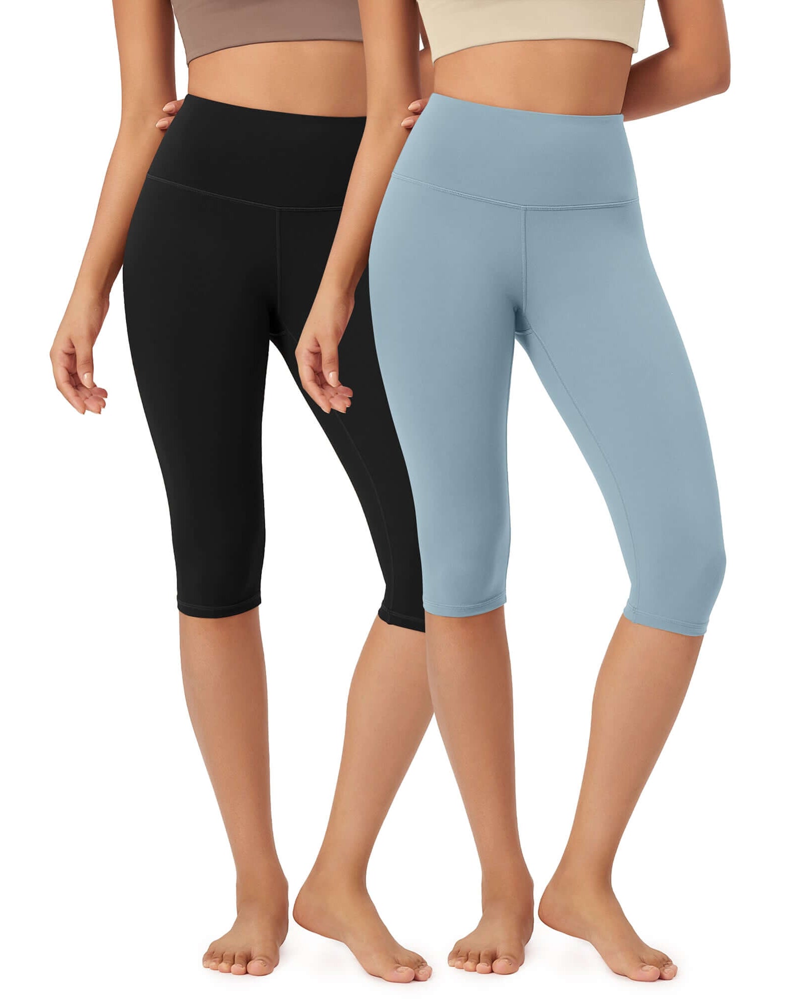 ODLEX 2-Pack 14 High Waist Knee Length Workout Athletic Running Capris Leggings - ododos