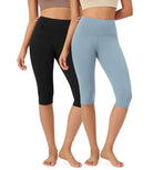 ODLEX 2-Pack 14 High Waist Knee Length Workout Athletic Running Capris Leggings - ododos