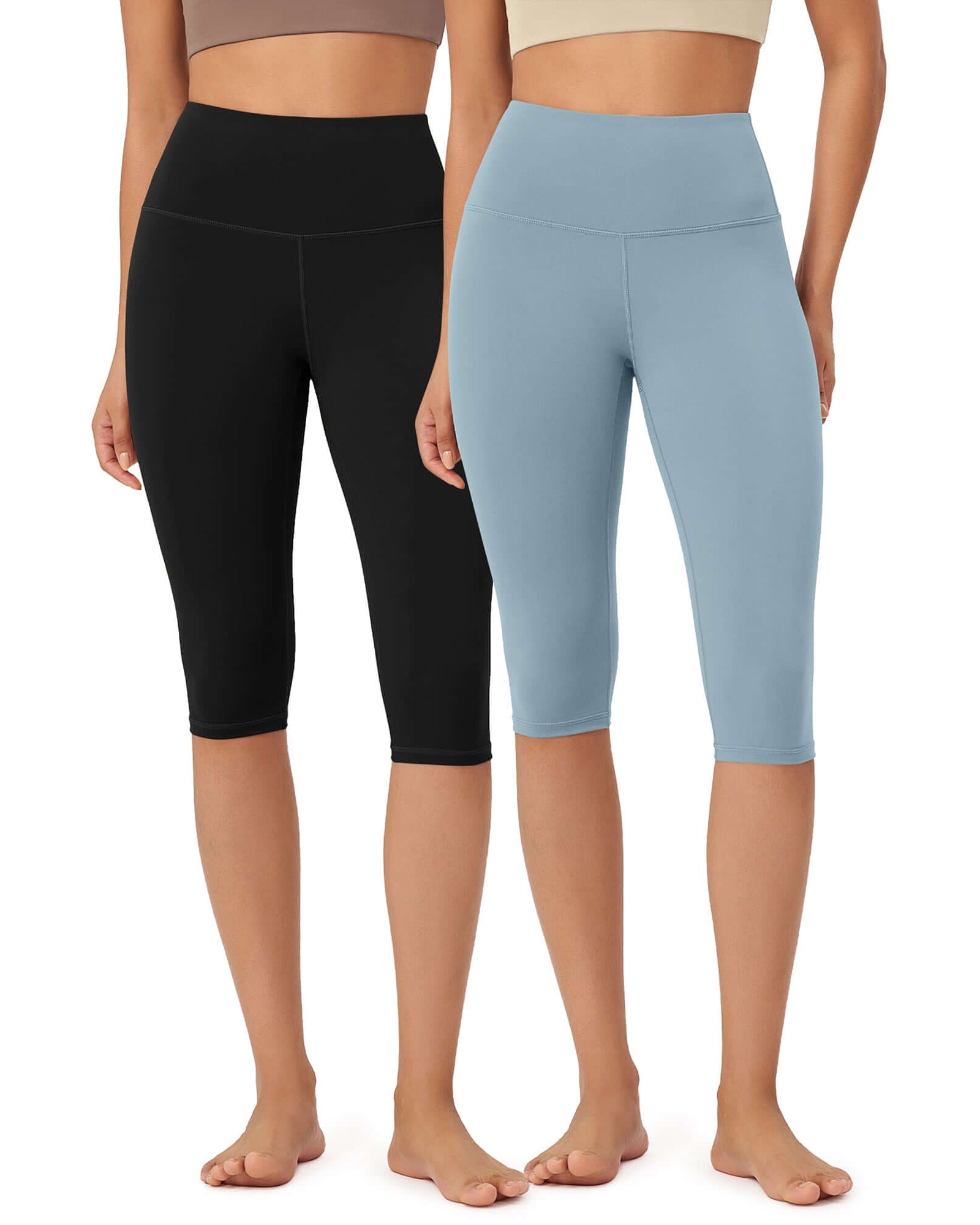 ODLEX 2-Pack 14 High Waist Knee Length Workout Athletic Running Capris Leggings - ododos