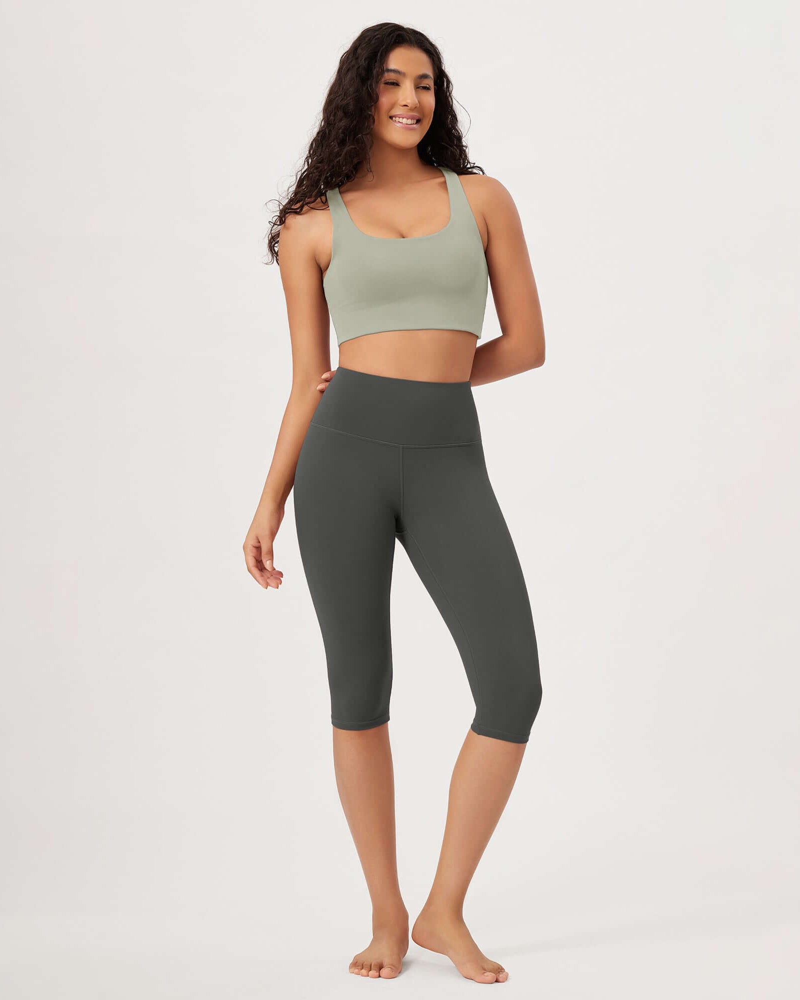 ODLEX 2-Pack 14 High Waist Knee Length Workout Athletic Running Capris Leggings - ododos