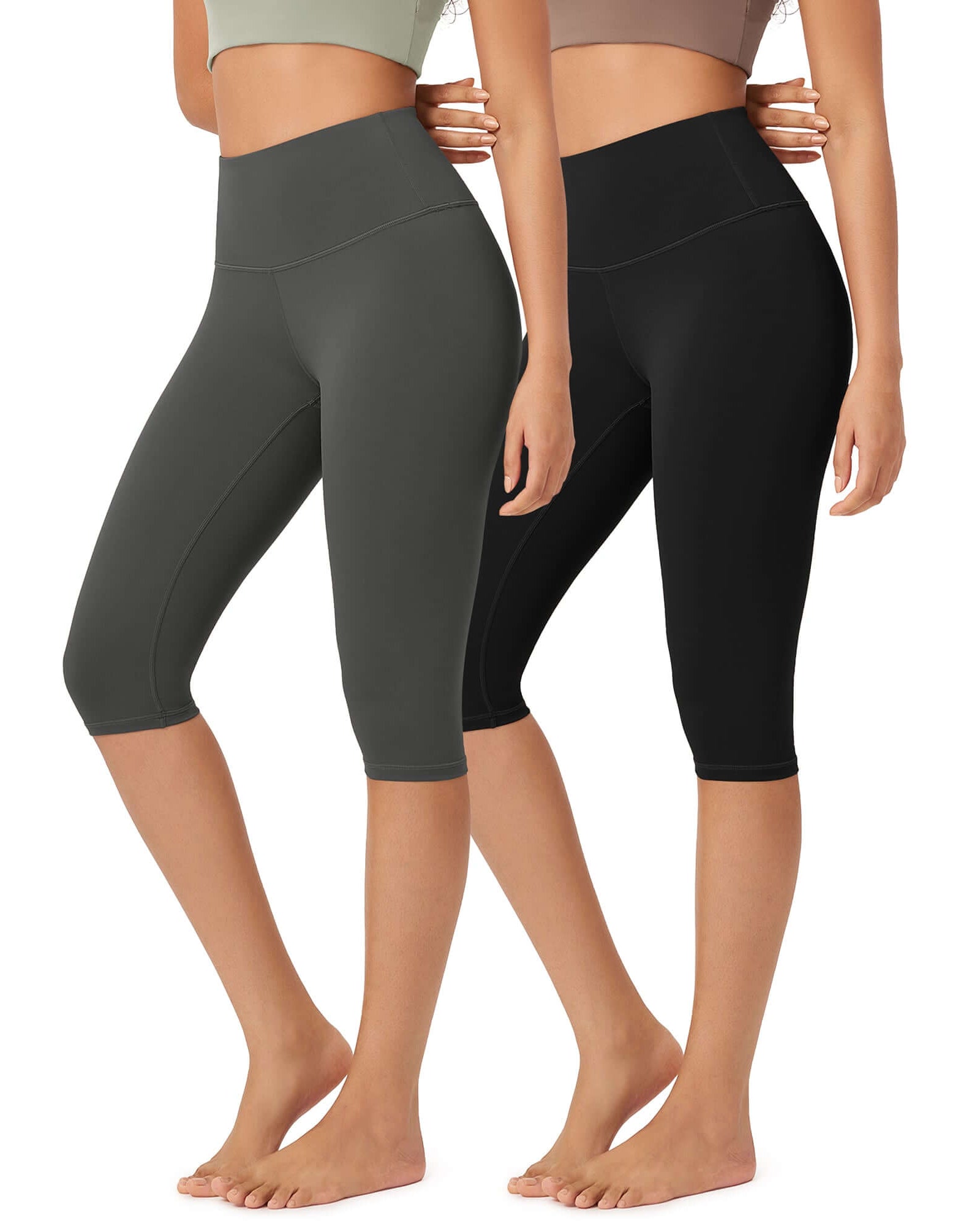 ODLEX 2-Pack 14 High Waist Knee Length Workout Athletic Running Capris Leggings - ododos