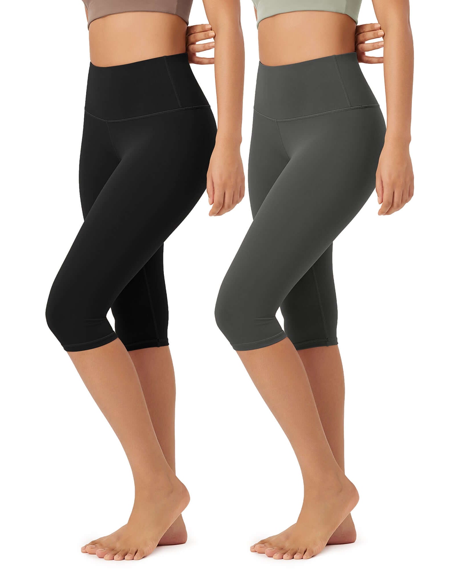 ODLEX 2-Pack 14 High Waist Knee Length Workout Athletic Running Capris Leggings - ododos