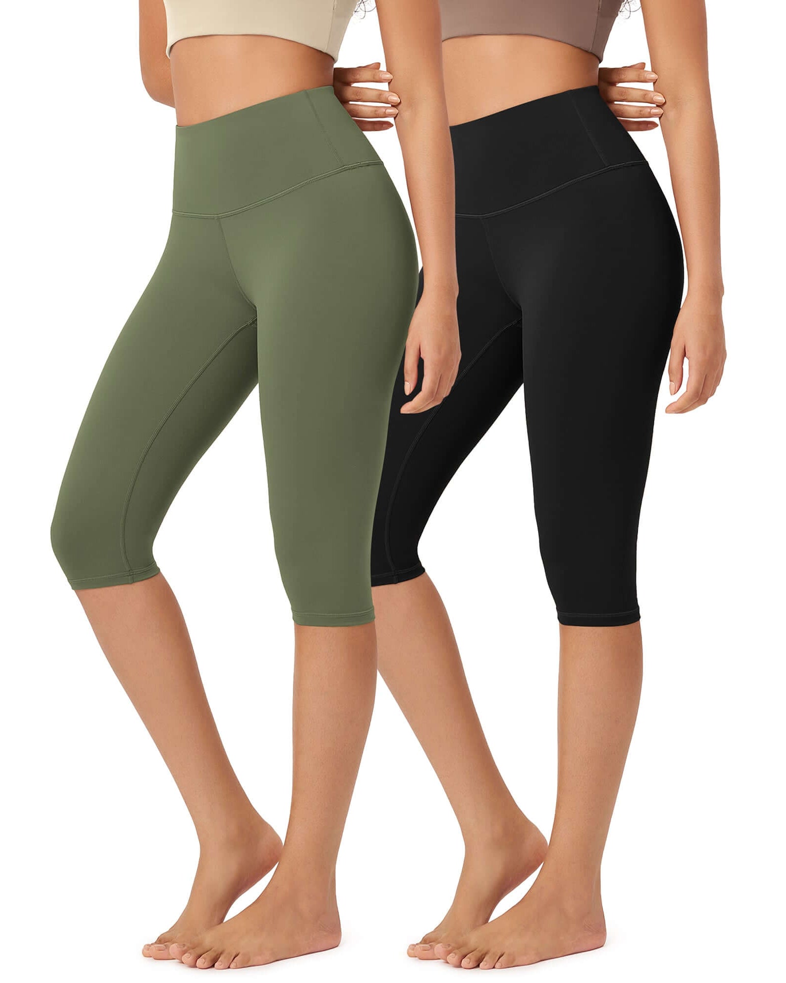 ODLEX 2-Pack 14 High Waist Knee Length Workout Athletic Running Capris Leggings - ododos