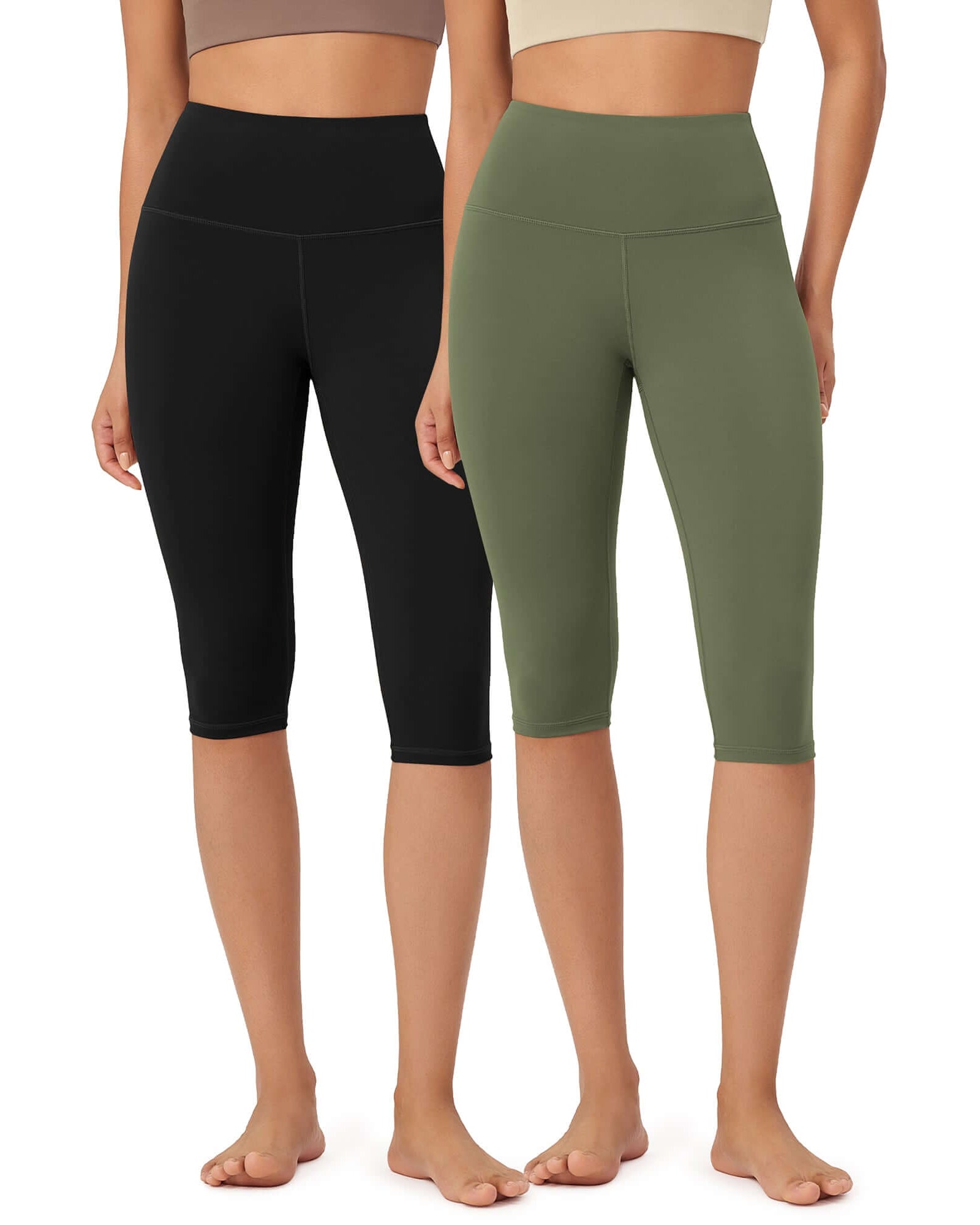 ODLEX 2-Pack 14 High Waist Knee Length Workout Athletic Running Capris Leggings - ododos