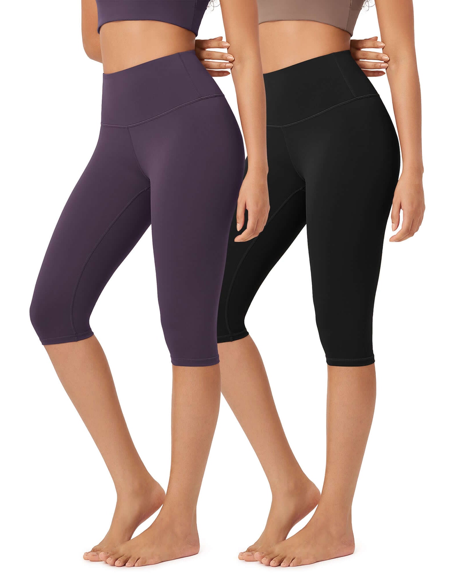 ODLEX 2-Pack 14 High Waist Knee Length Workout Athletic Running Capris Leggings - ododos